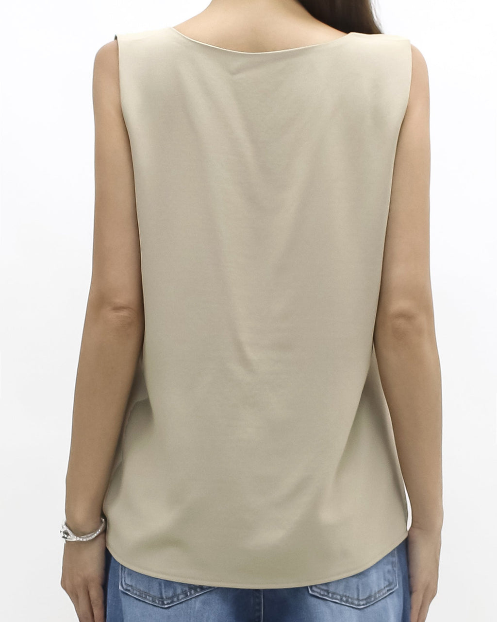 beige pleats front slinky vest