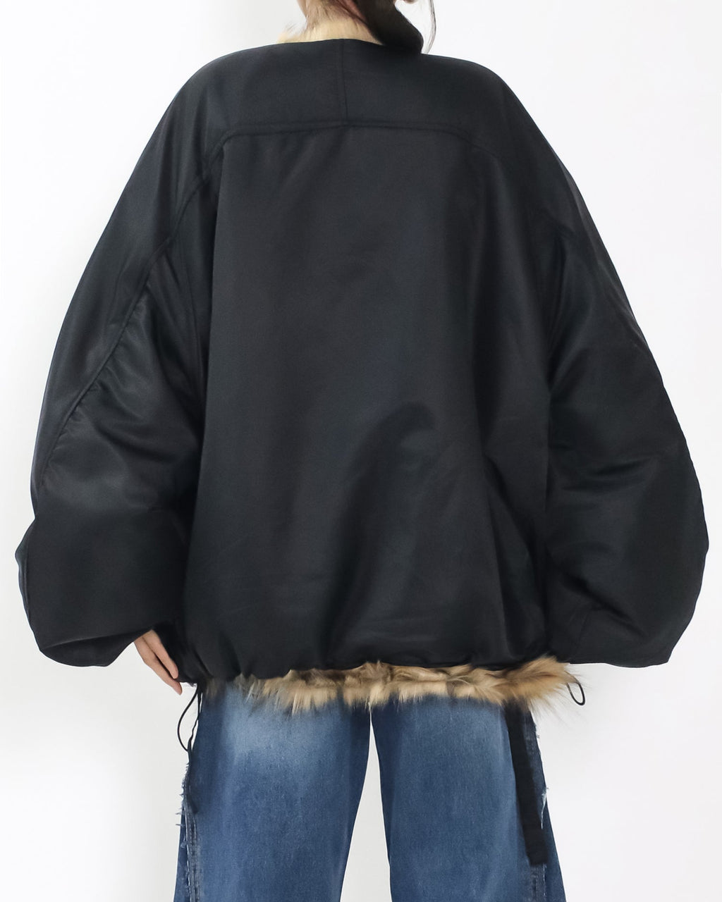 black tech w/ beige faux fur quilted jacket *pre-order