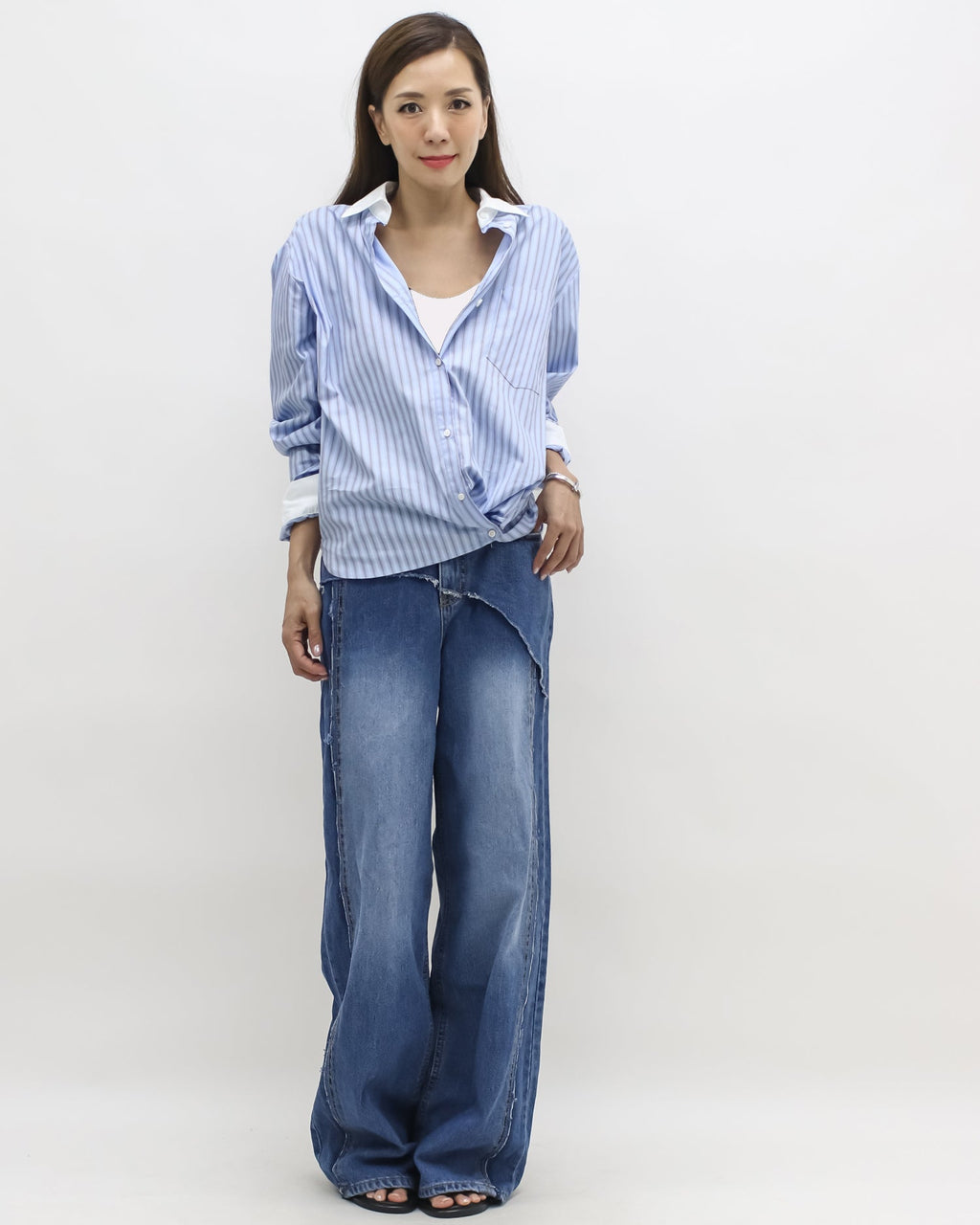 blue & ivory stripes w/ printed back shirt