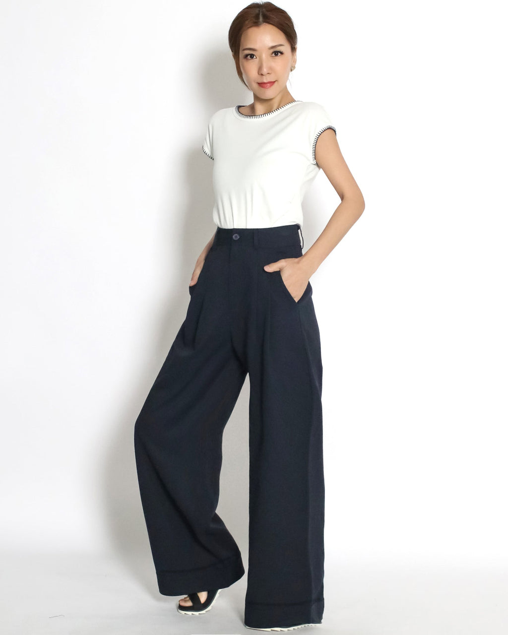 navy straight legs fold hem pants *pre-order*
