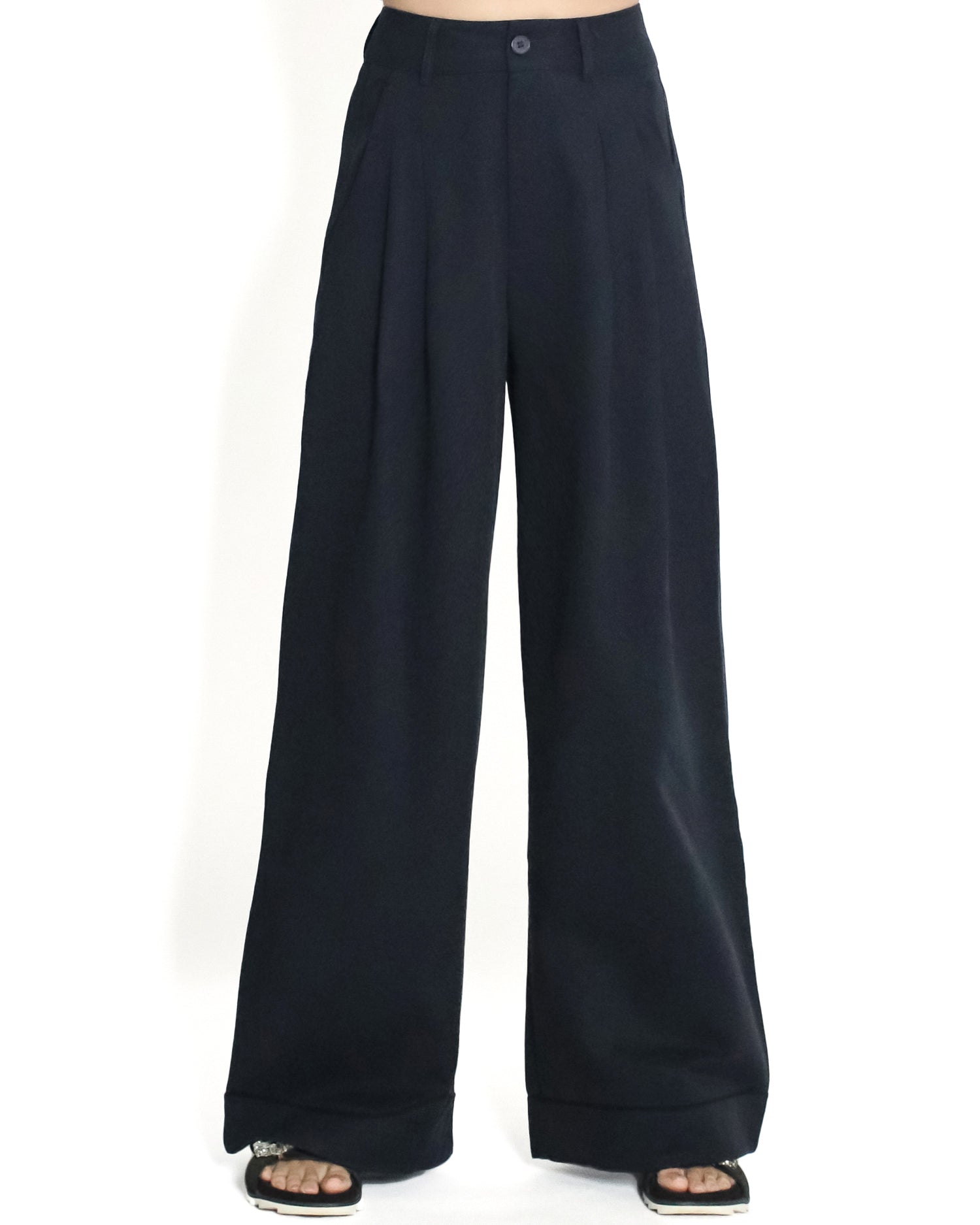 navy straight legs fold hem pants *pre-order*