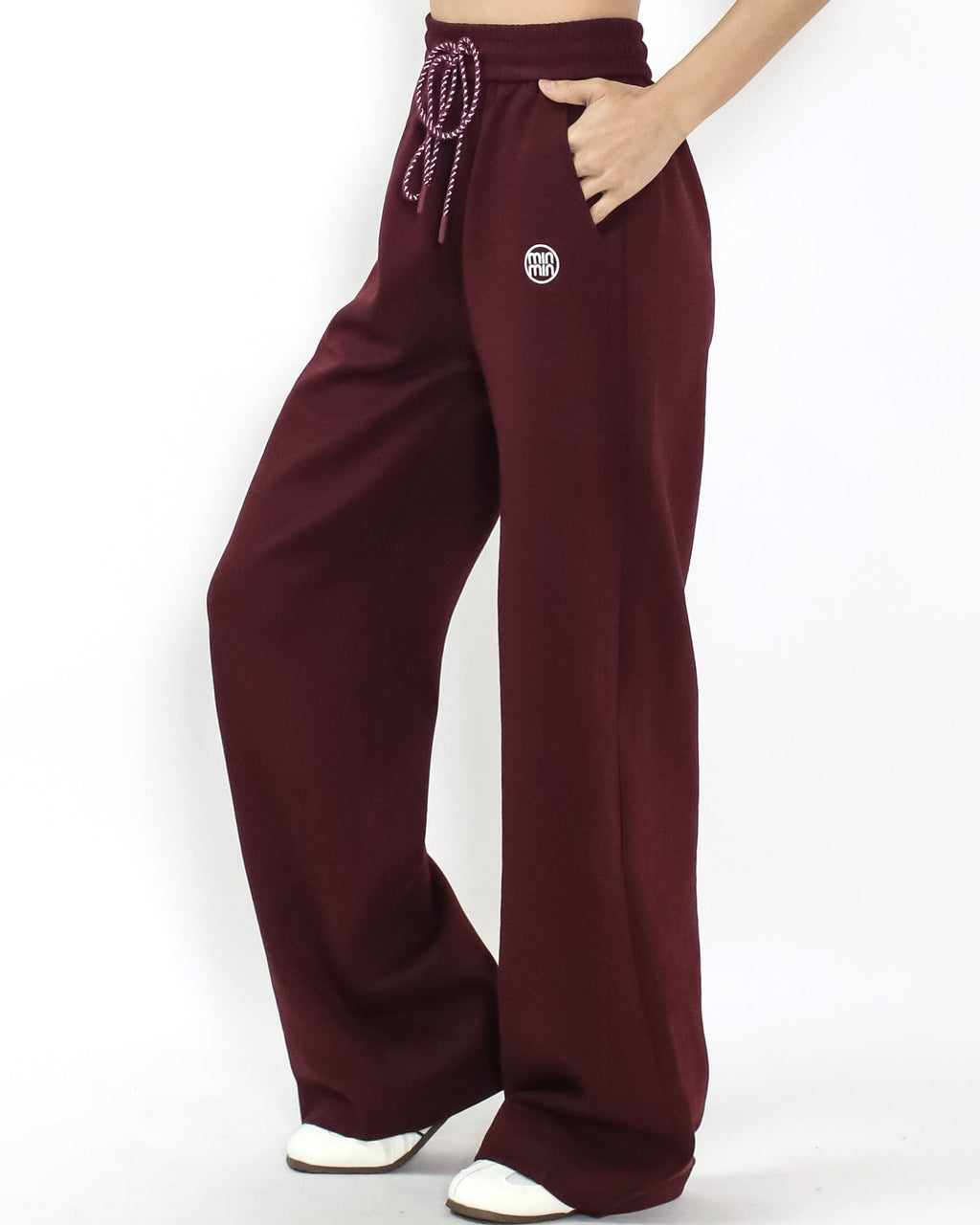 burgundy soft neoprene straight leg pants *pre-order*