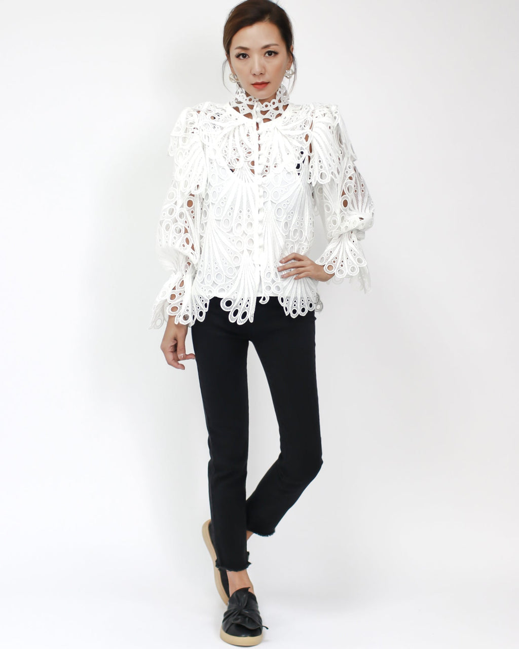 white crochet high neck top *pre-order*