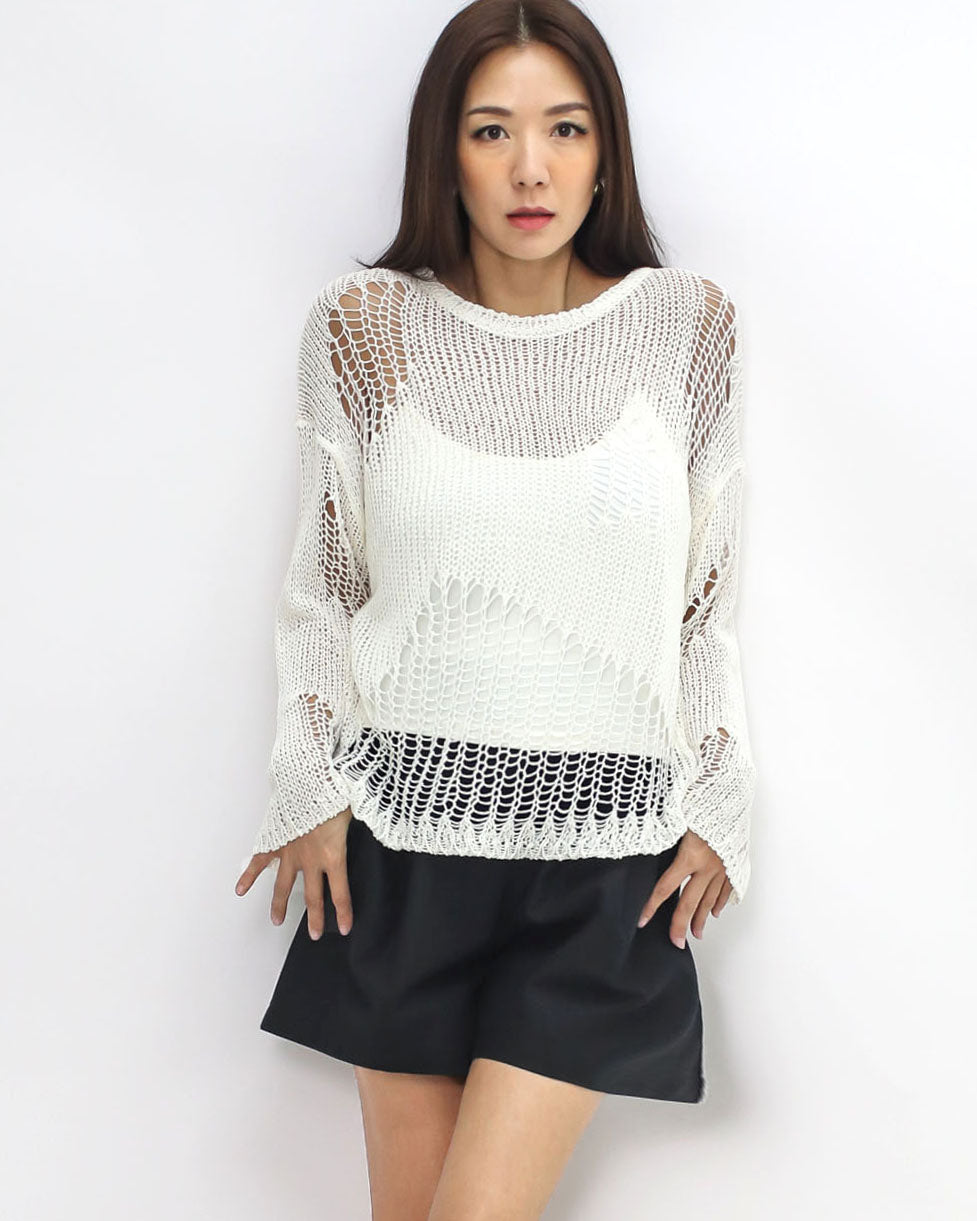 ivory cage crochet knitted top