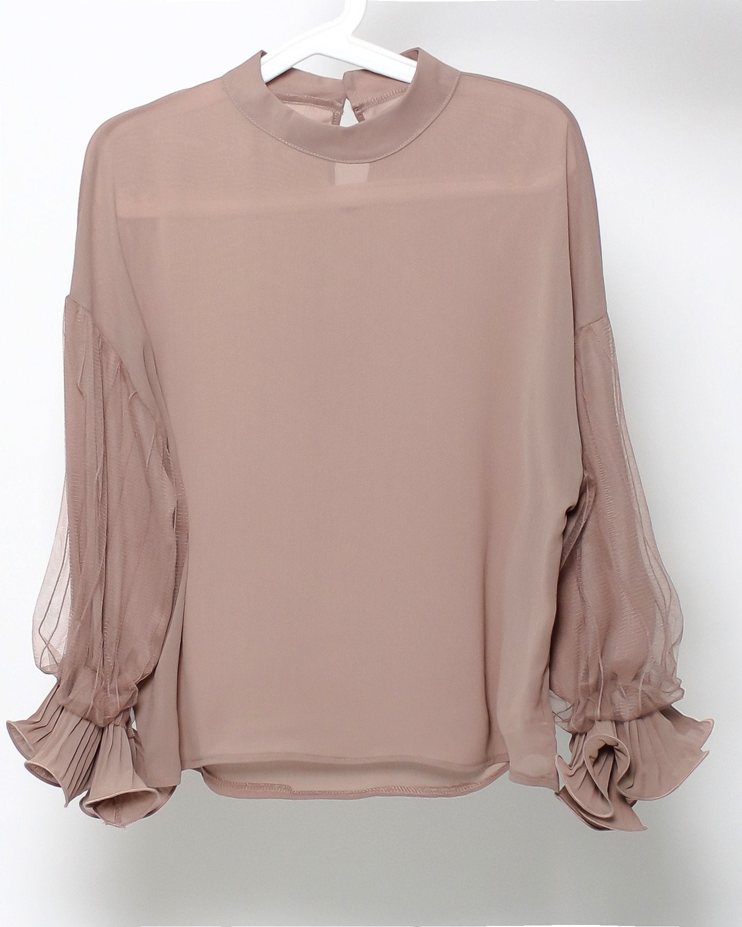 dusty pink mesh pleats sleeves sheer top *pre-order*