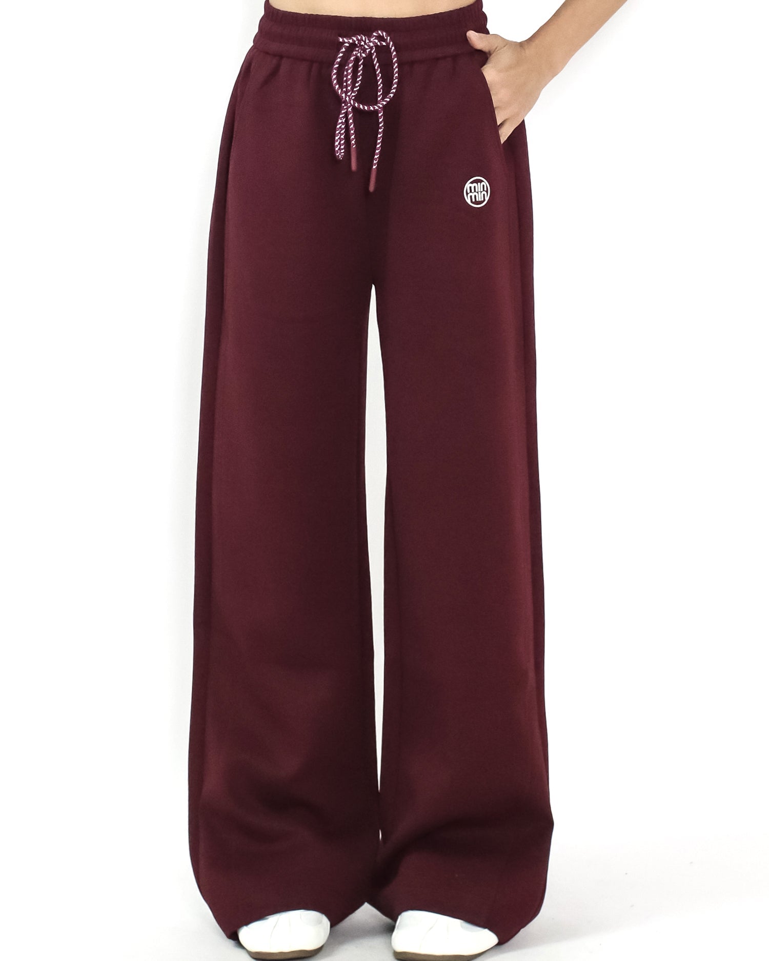 burgundy soft neoprene straight leg pants *pre-order*