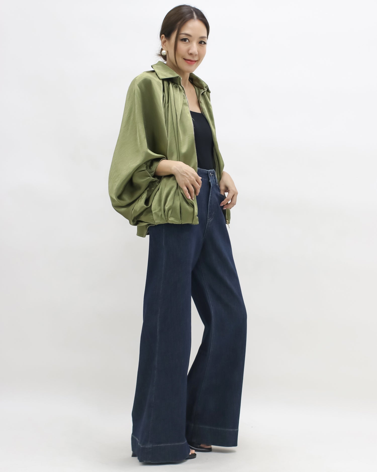 green satin batwing jacket *pre-order*