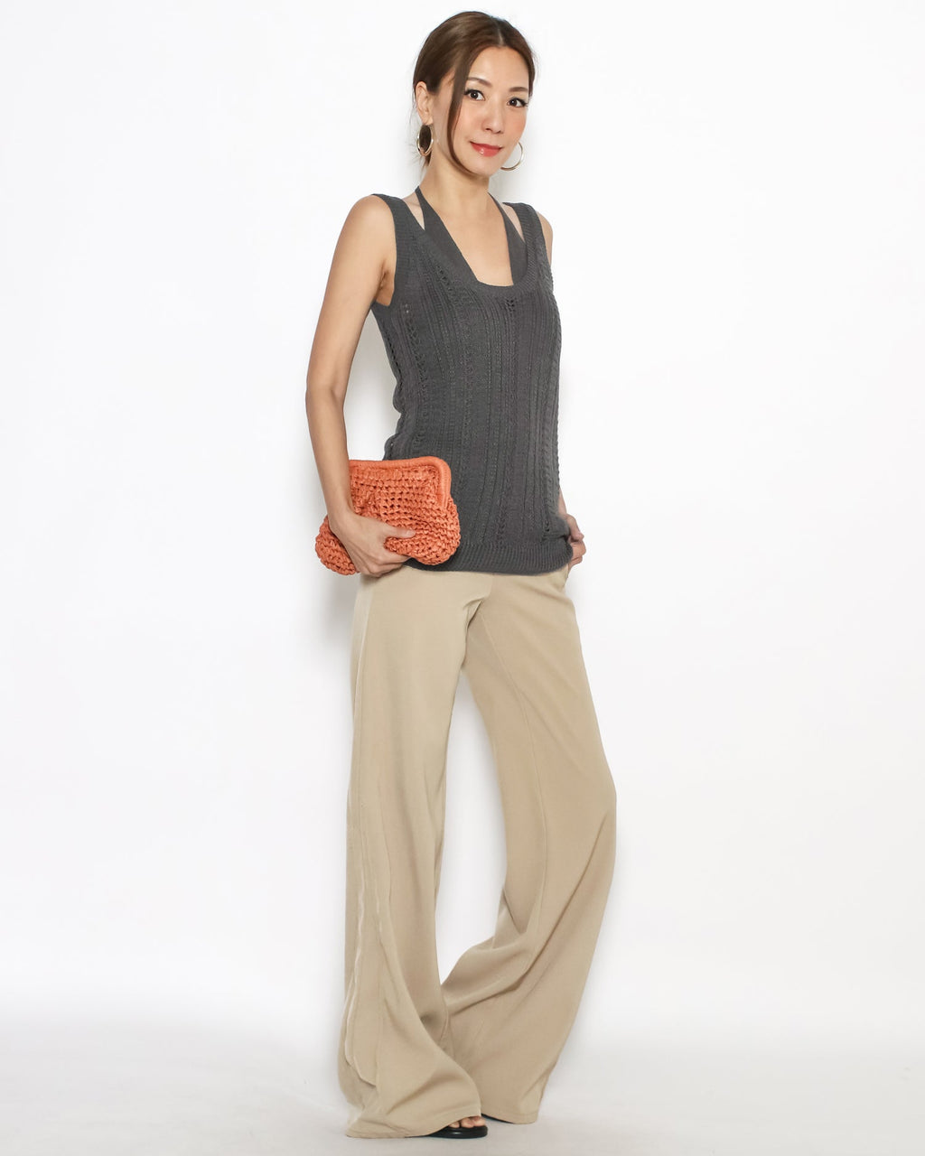 grey w/ halter tie layer fine knitted vest *pre-order*