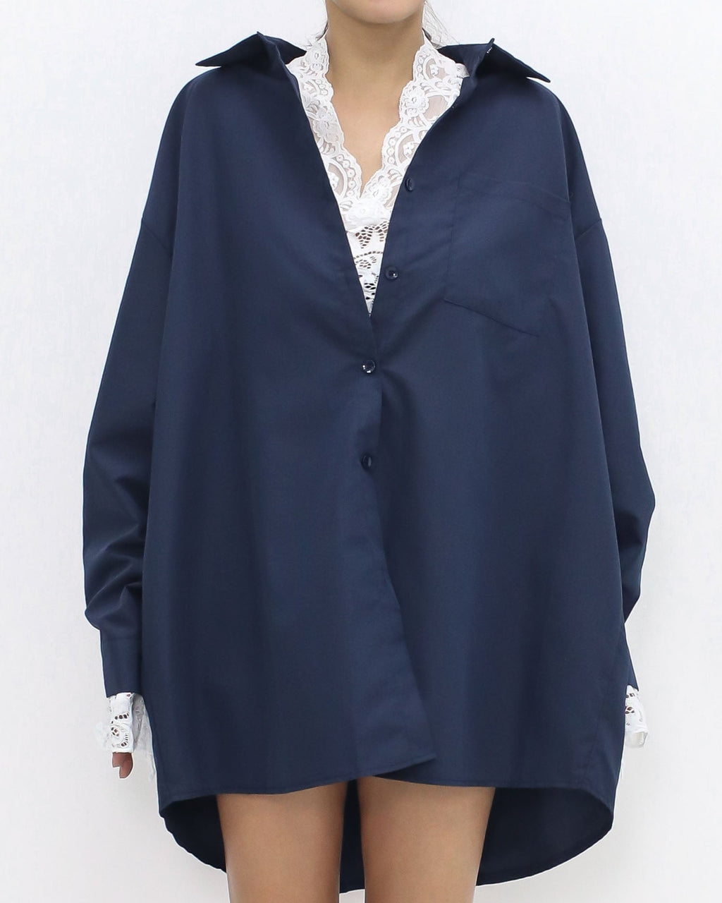 navy shirt w/ lace cuffs & lace vest set *pre-order*