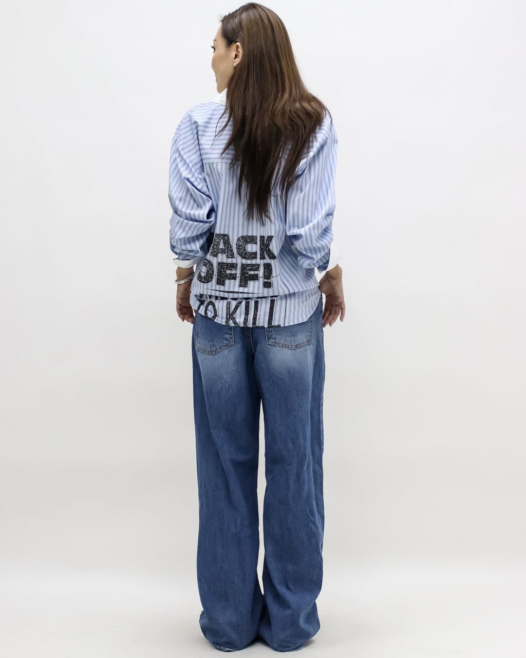 blue & ivory stripes w/ printed back shirt