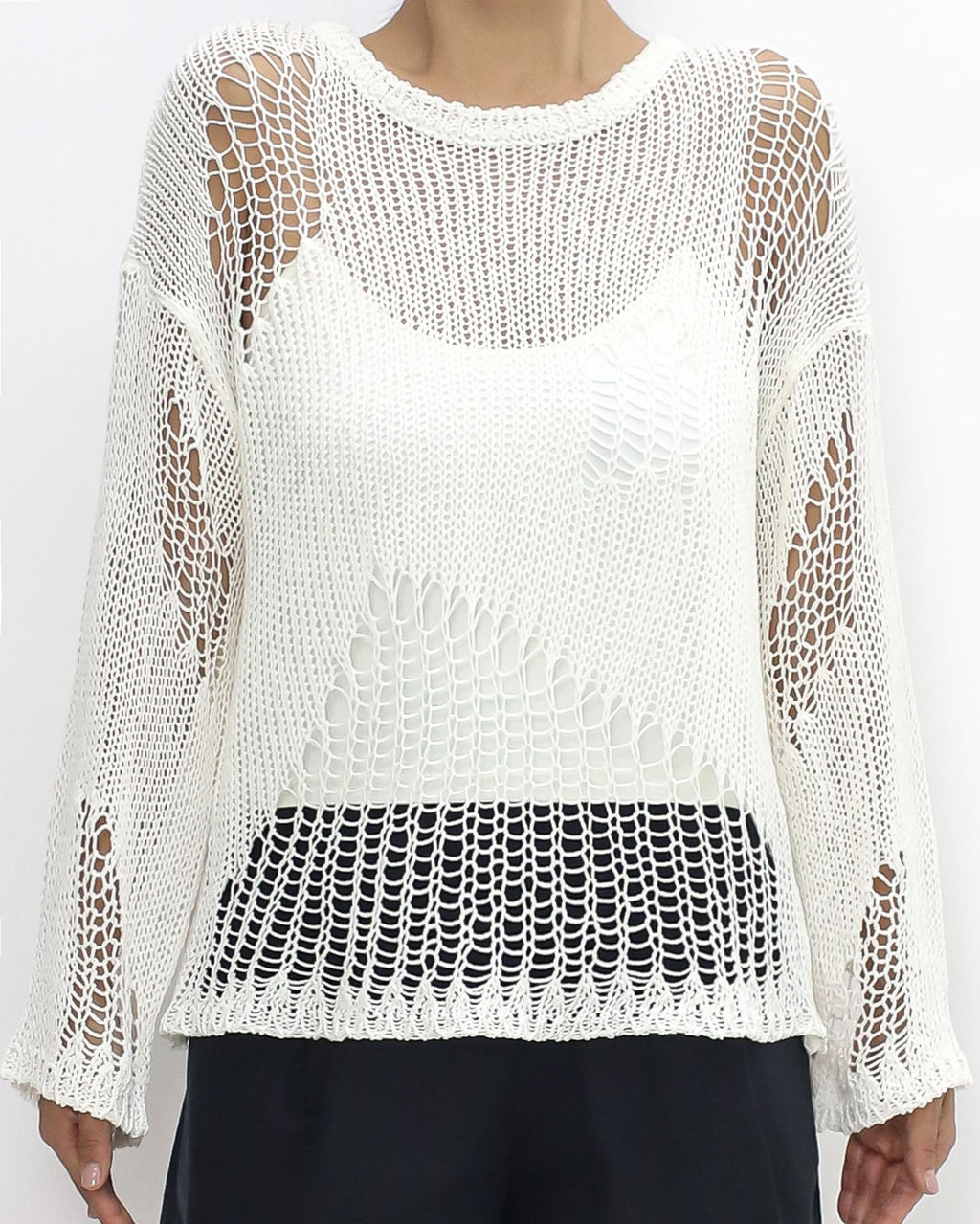 ivory cage crochet knitted top