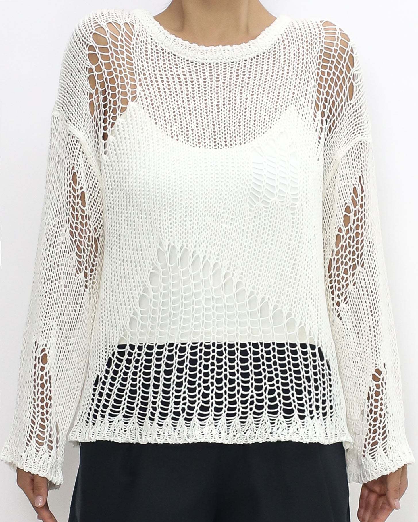 ivory cage crochet knitted top