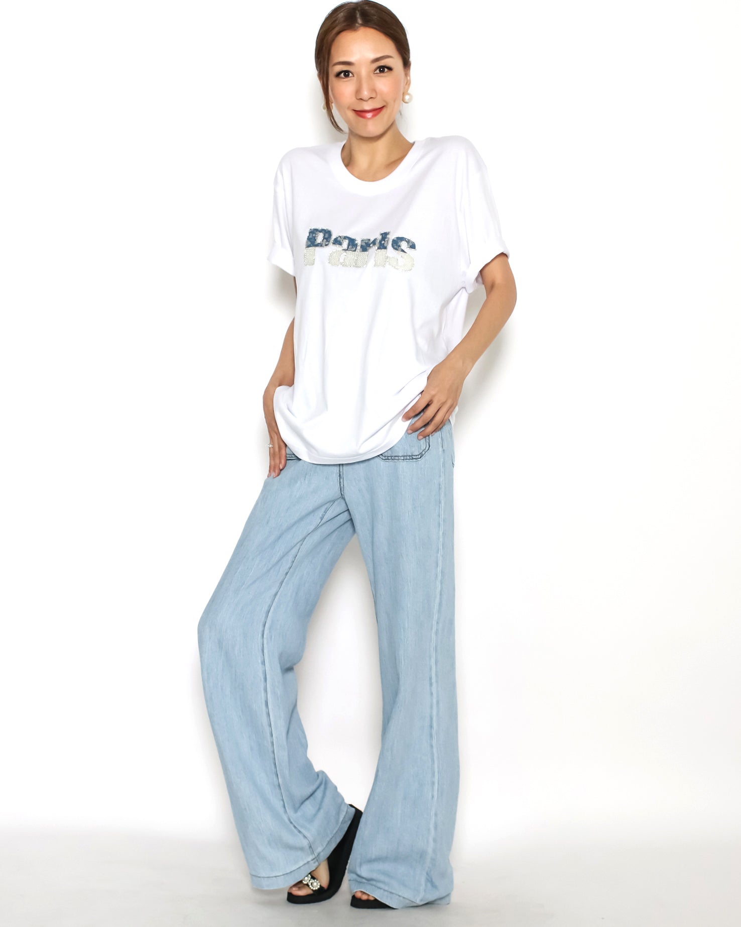 light blue denim pockets front straight leg jeans