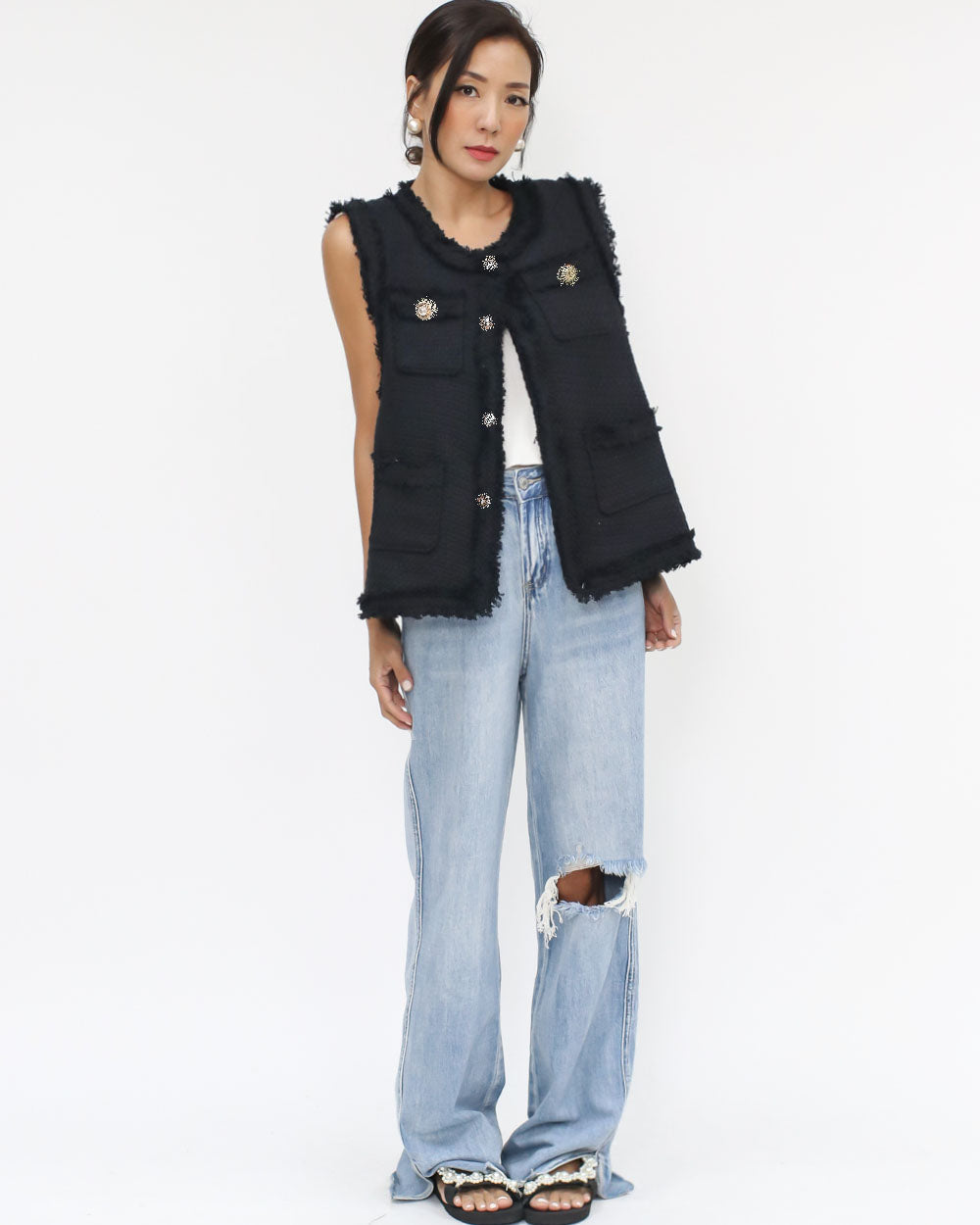 black tweed vest jacket *pre-order*