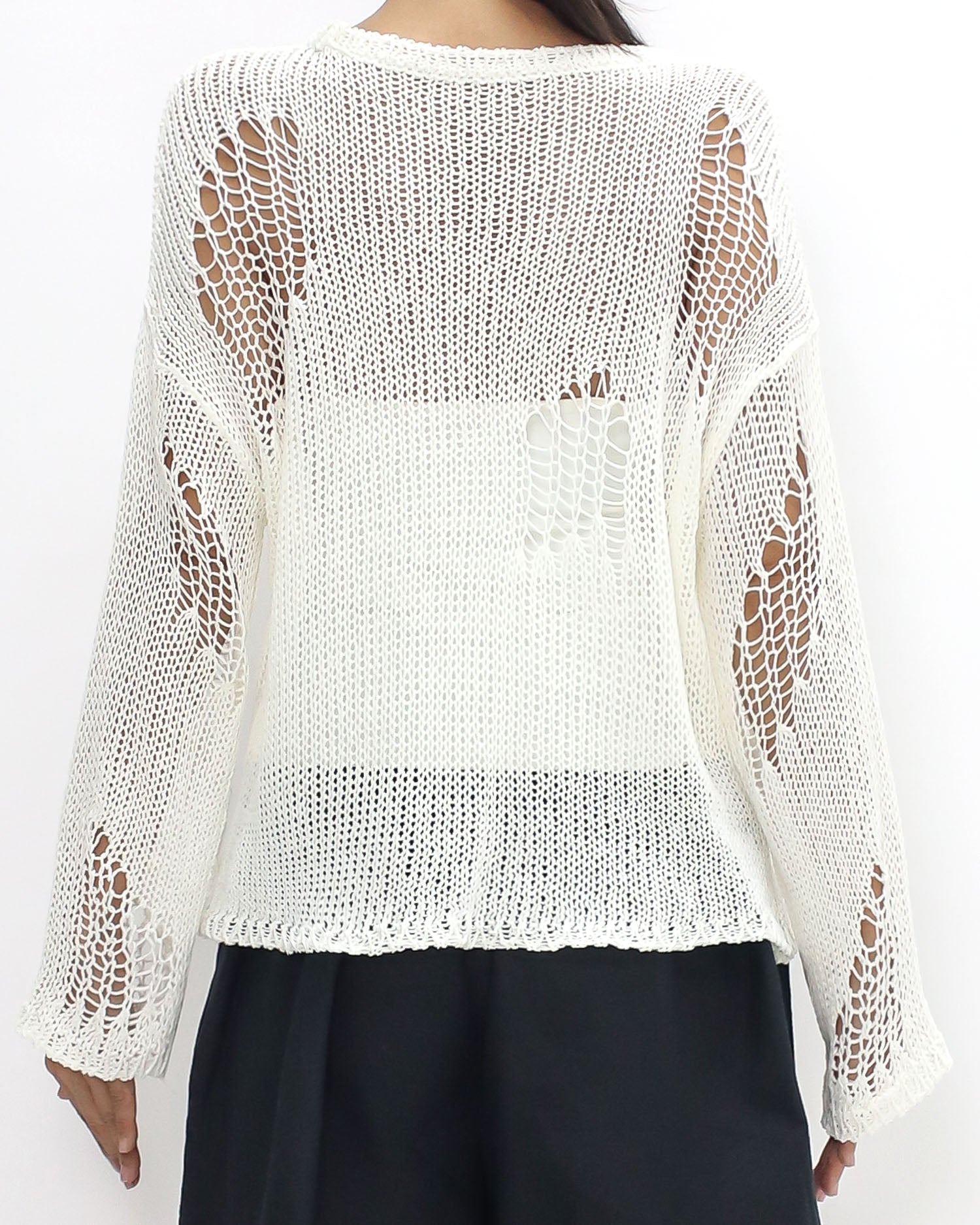 ivory cage crochet knitted top