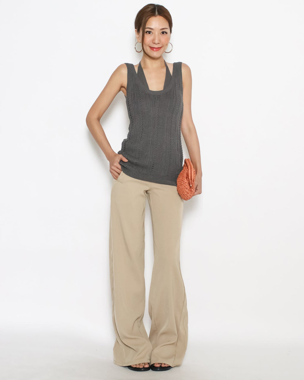 grey w/ halter tie layer fine knitted vest *pre-order*