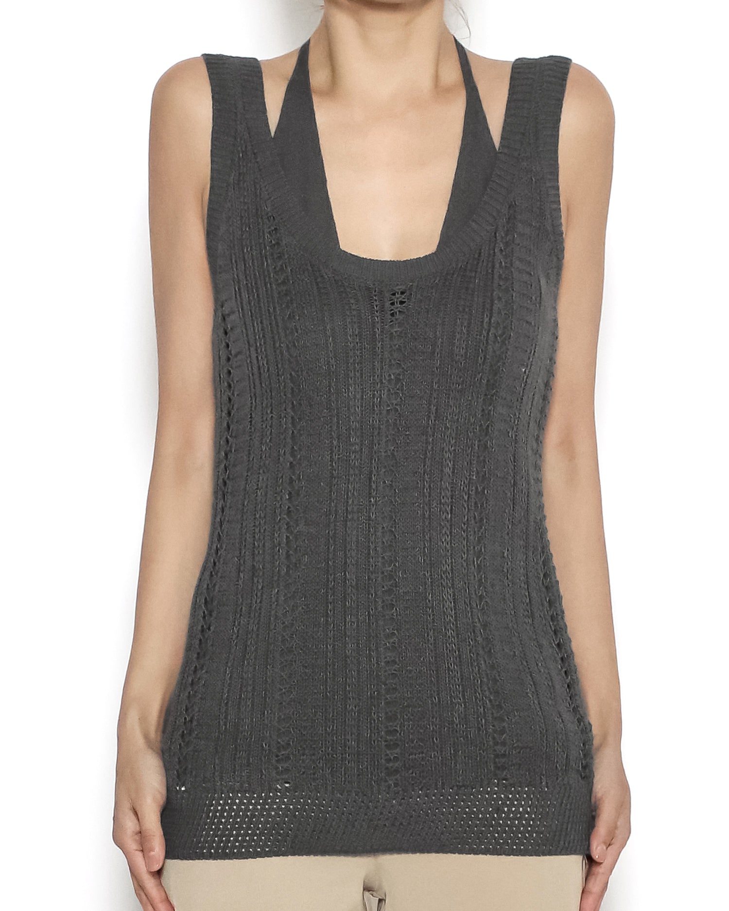 grey w/ halter tie layer fine knitted vest *pre-order*