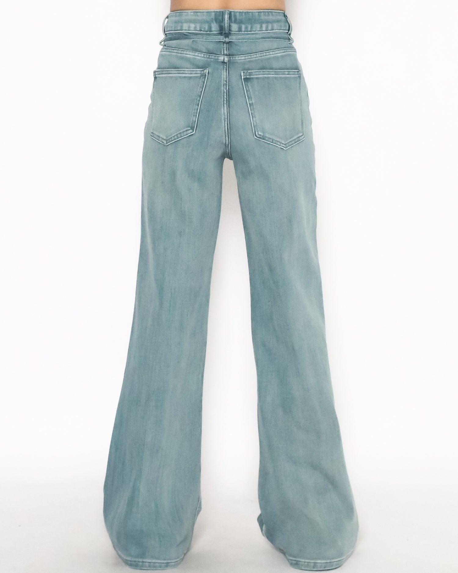 washed blue denim drawstring straight leg jeans *pre-order*