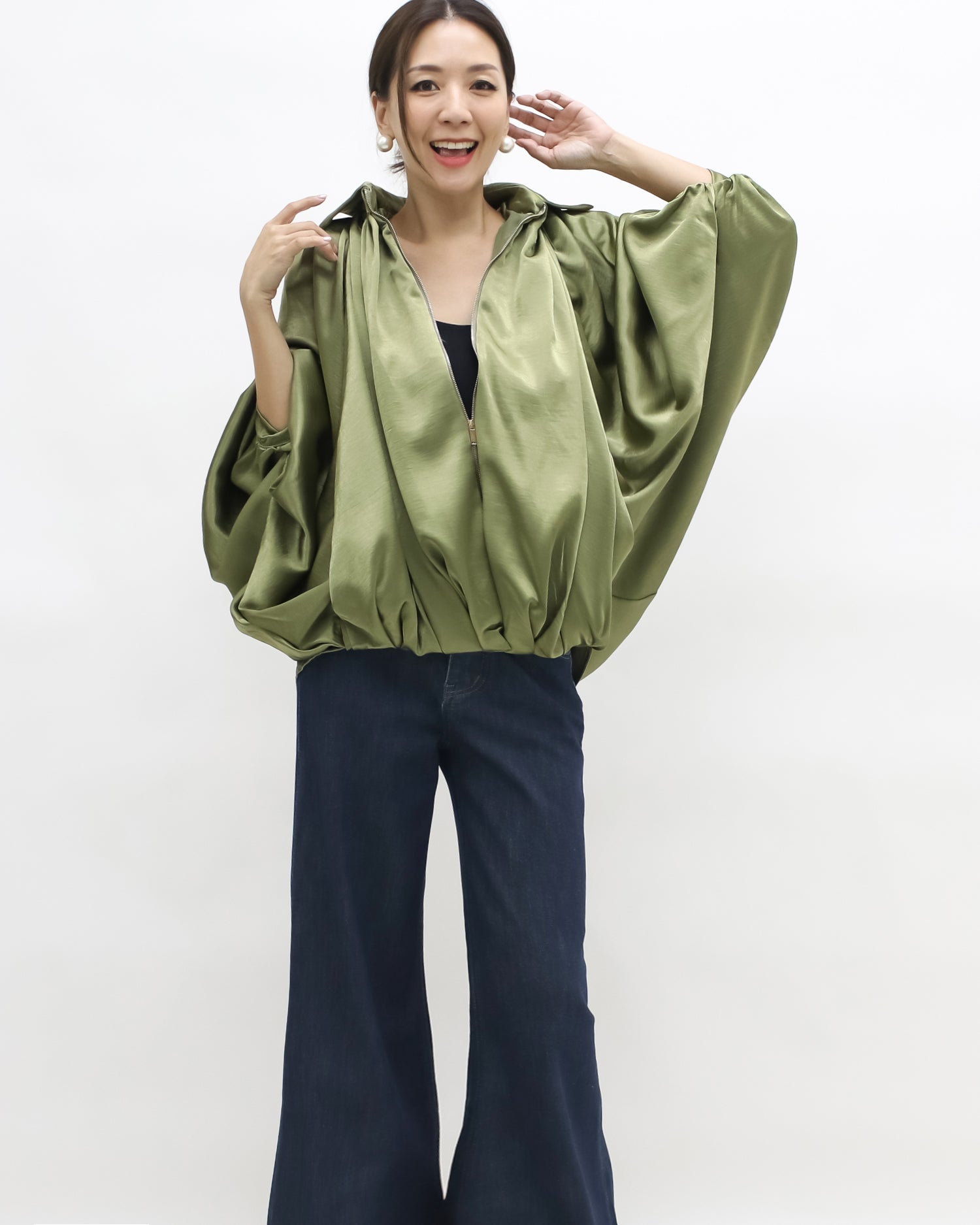 green satin batwing jacket *pre-order*