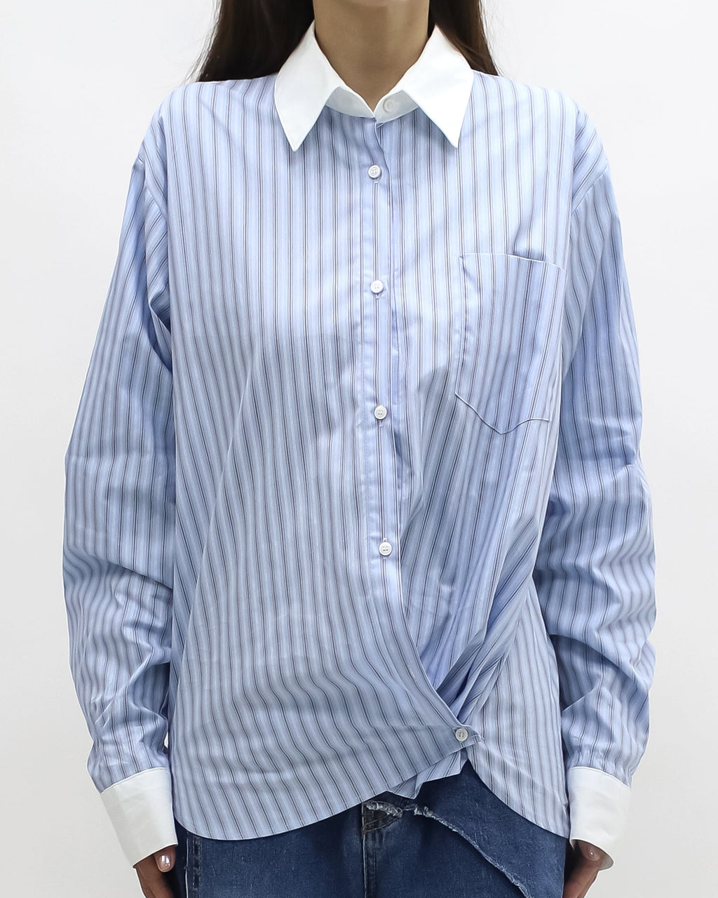 blue & ivory stripes w/ printed back shirt