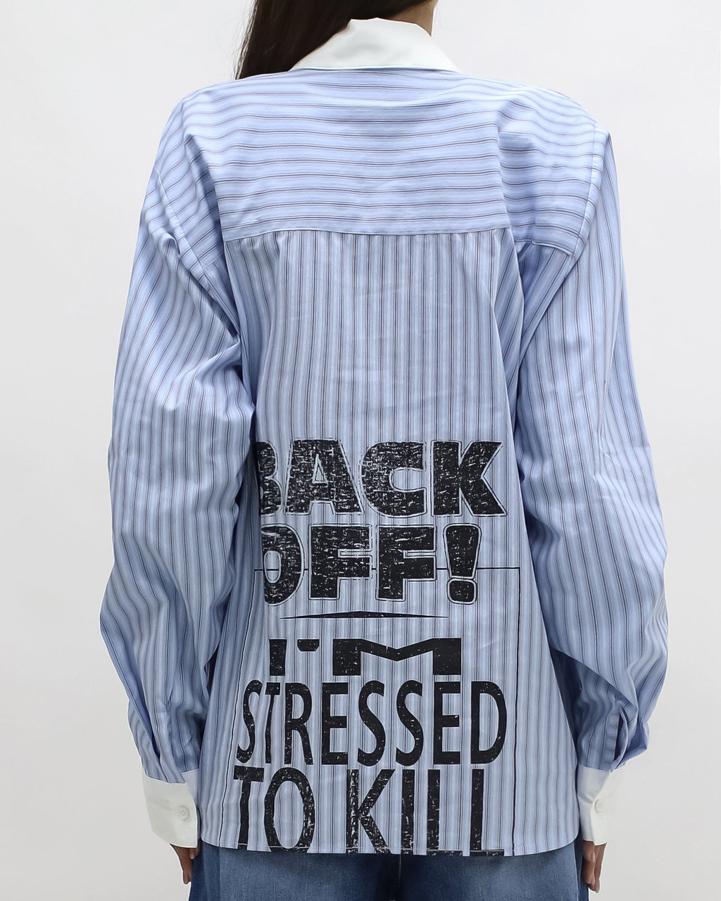 blue & ivory stripes w/ printed back shirt