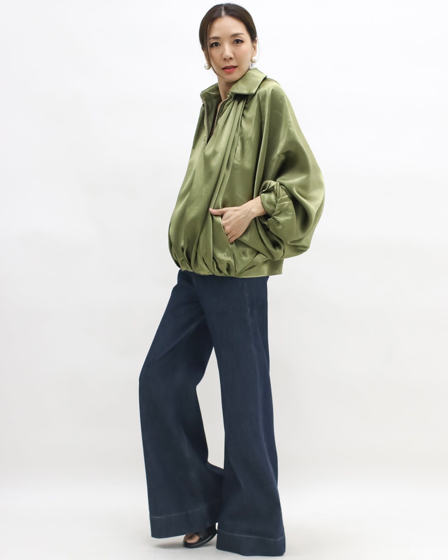 green satin batwing jacket *pre-order*