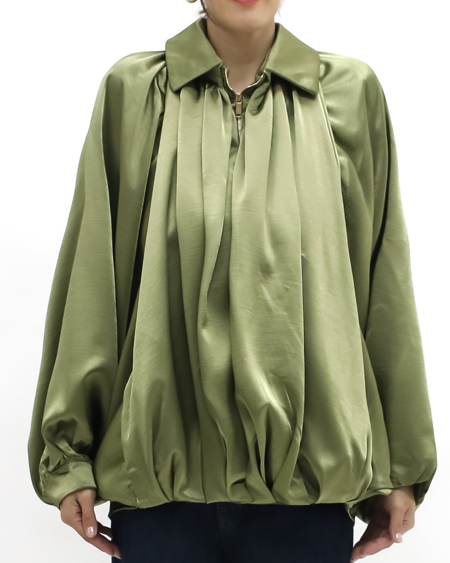 green satin batwing jacket *pre-order*
