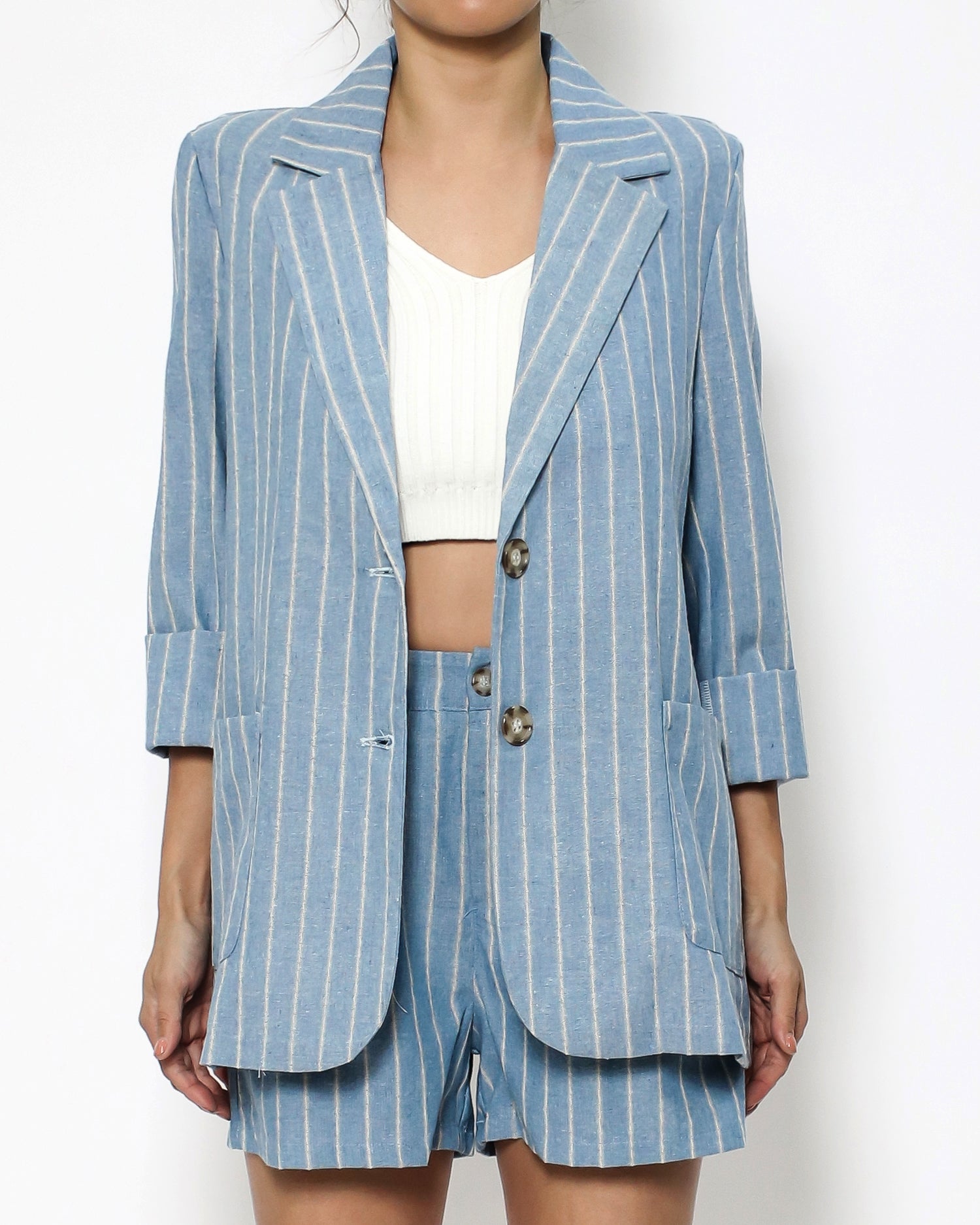 blue stripes linen blazer & shorts set *pre-order*