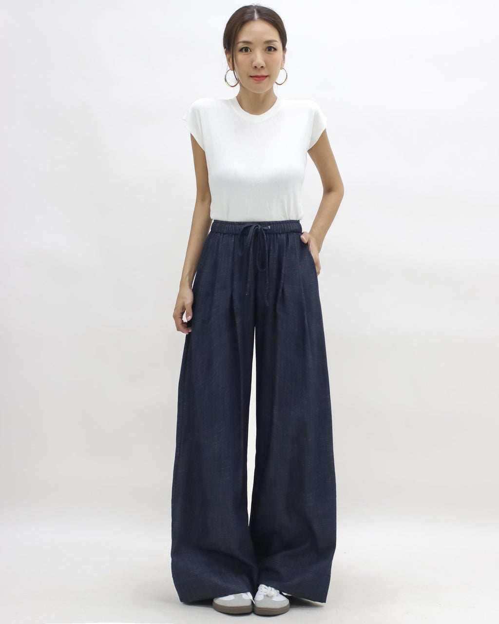indigo denim pleats wide leg pants *pre-order*