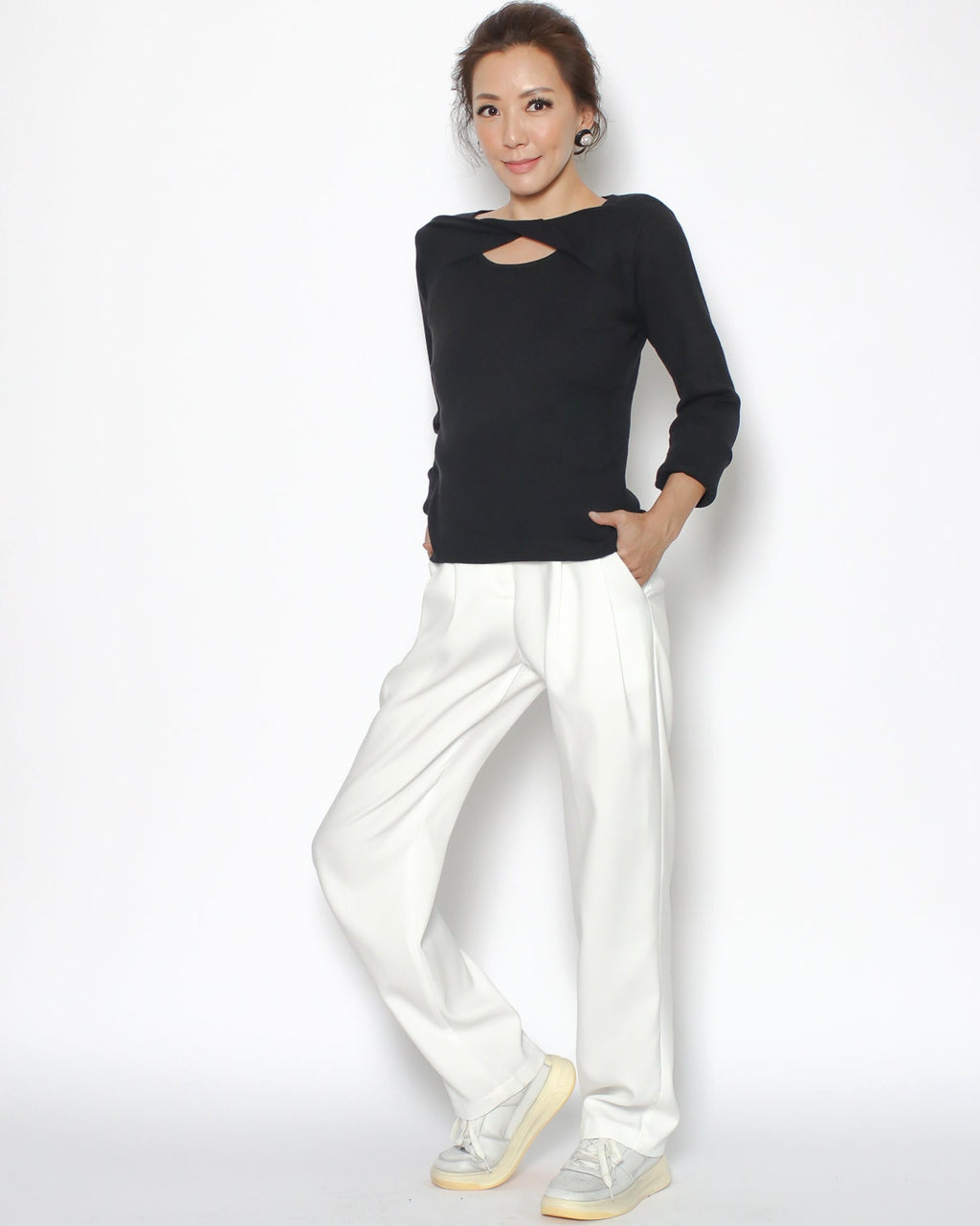 Black cutout front knitted top