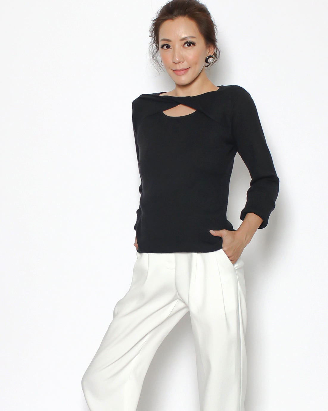 Black cutout front knitted top