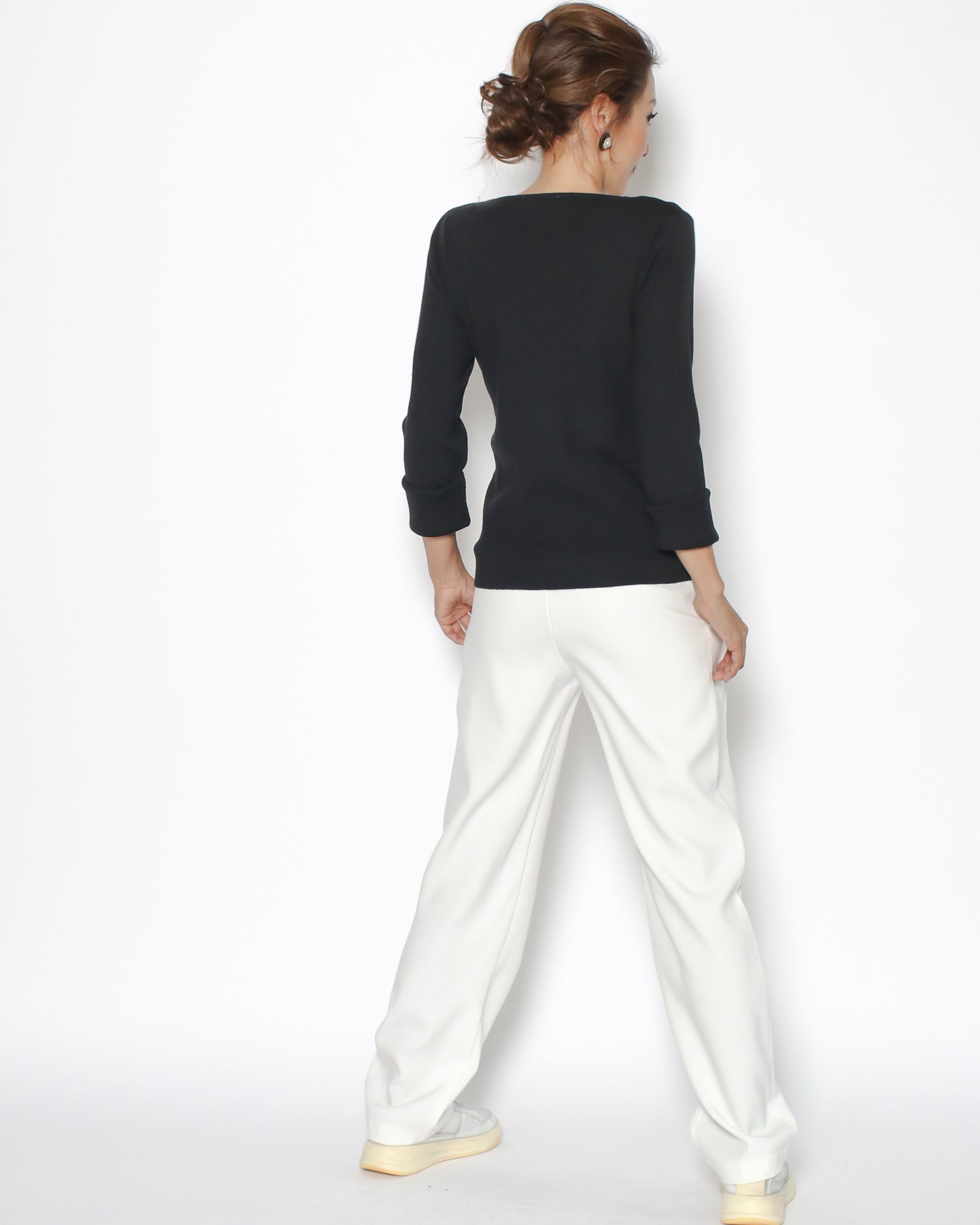 Black cutout front knitted top