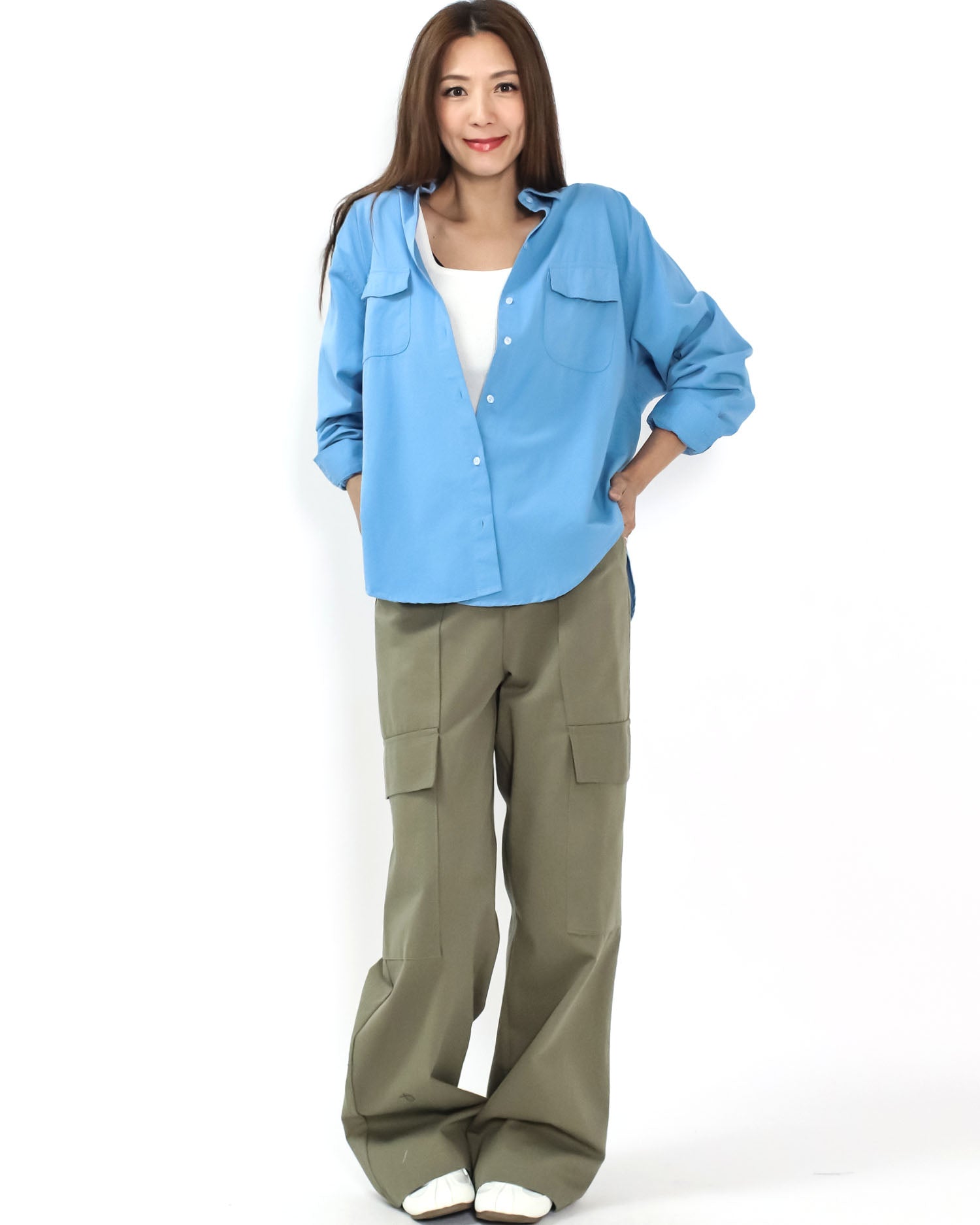 Cobalt blue button open back shirt