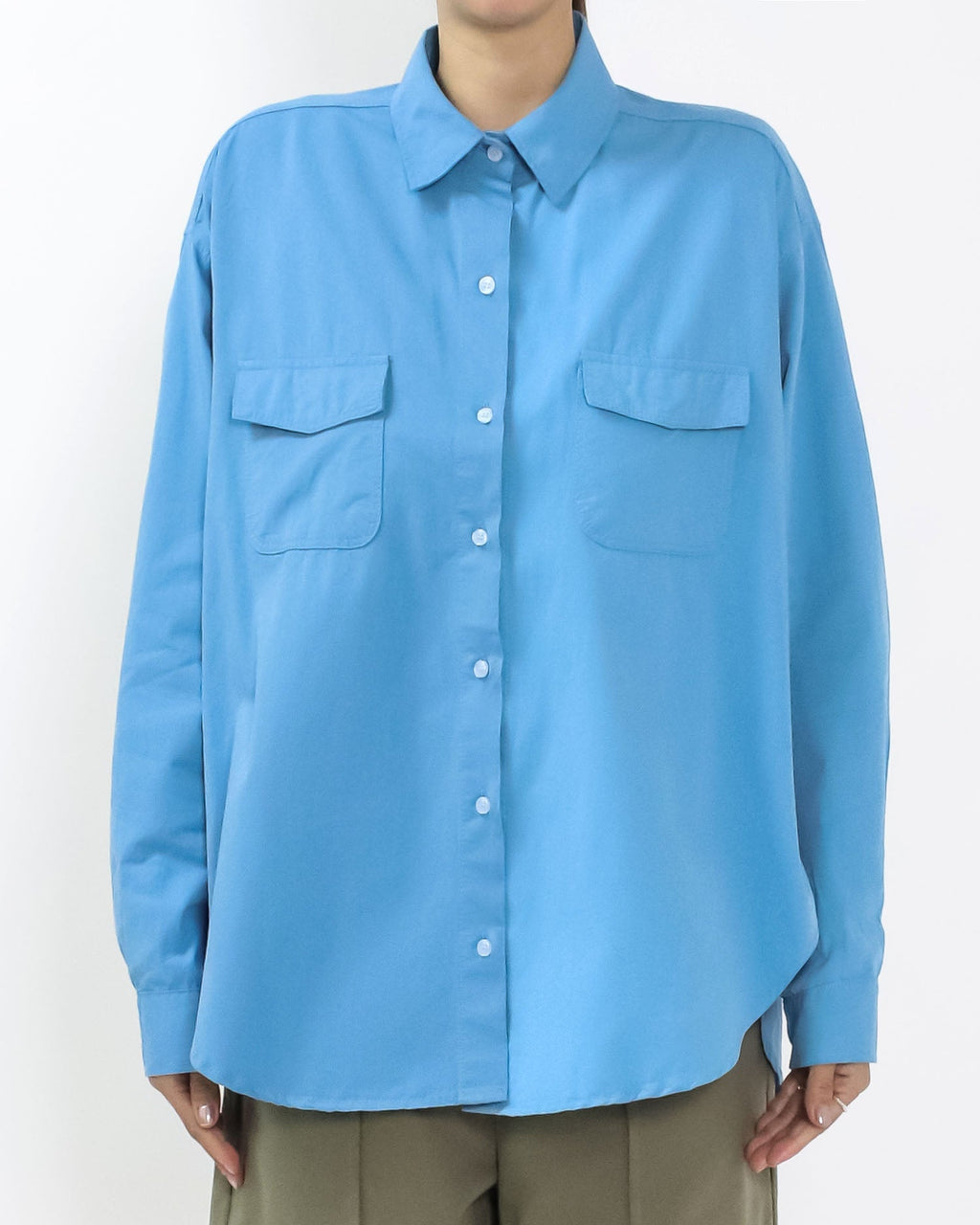 Cobalt blue button open back shirt