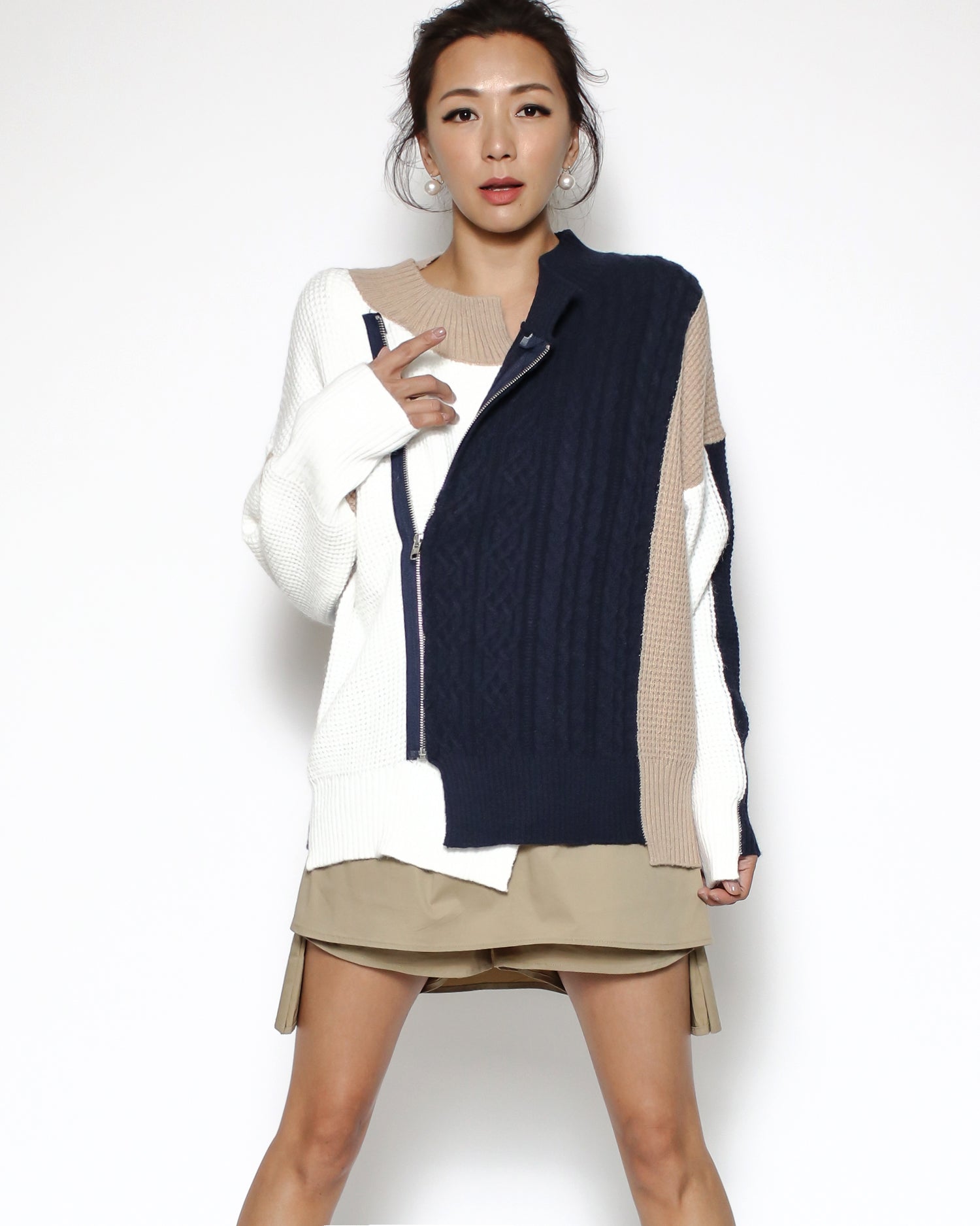 navy ivory beige zipper cardigan *pre-order*