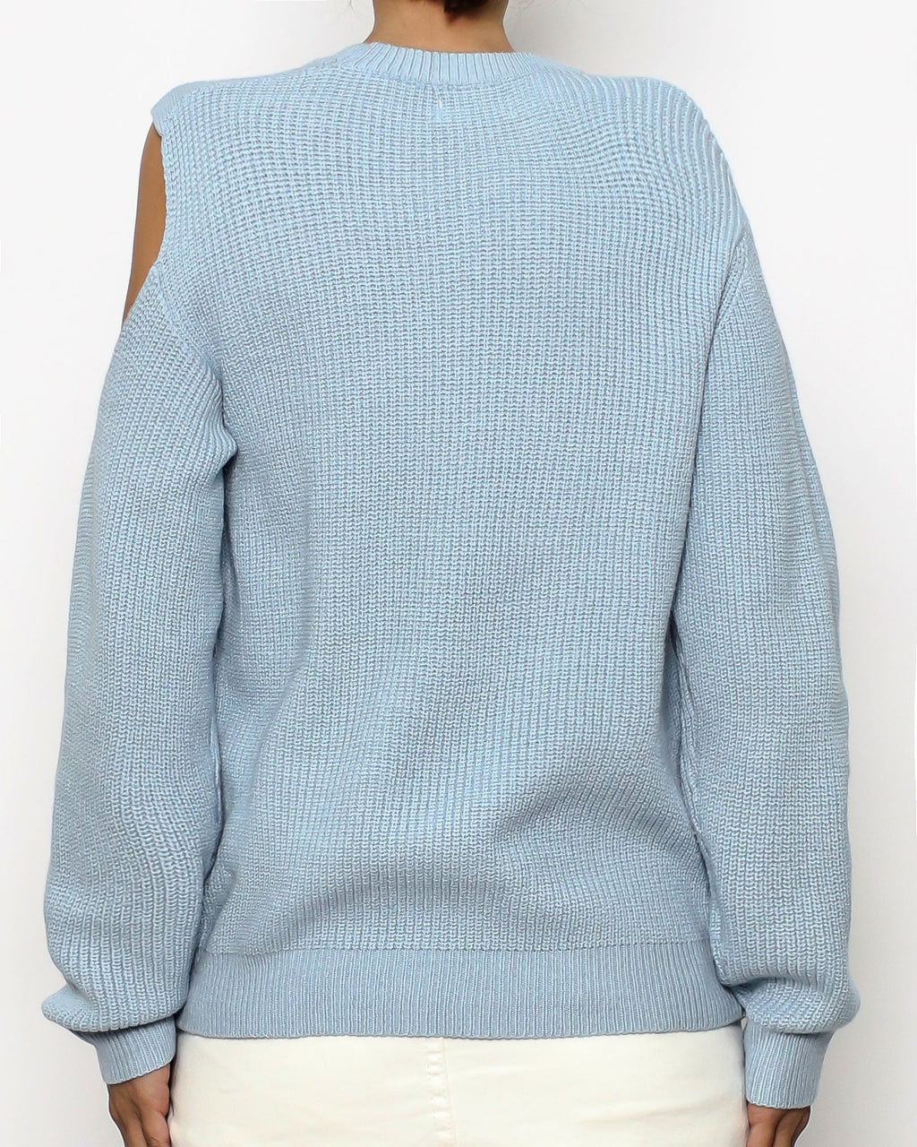 blue cutout shoulder knitted top *pre-order*