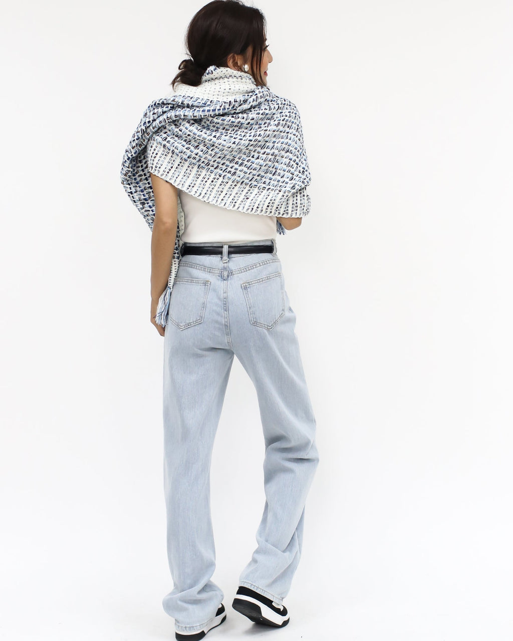 blue & ivory tassels knitted scarf *pre-order*