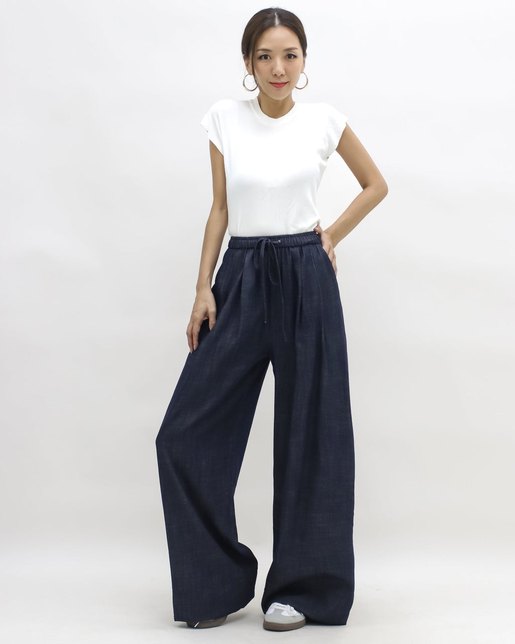 indigo denim pleats wide leg pants *pre-order*
