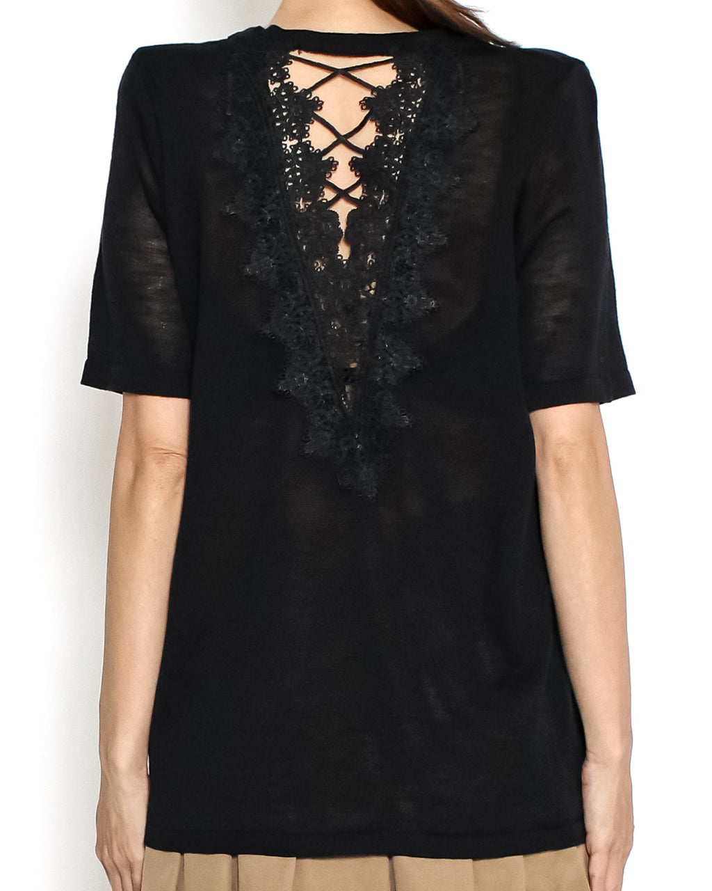 black crochet strappy cutout back tee *pre-order*