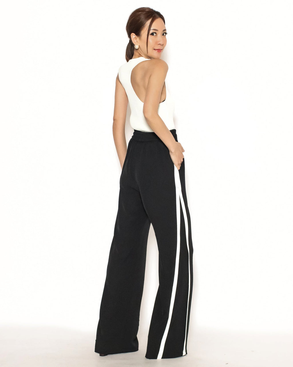 black & ivory panel chiffon straight leg pants *pre-order*