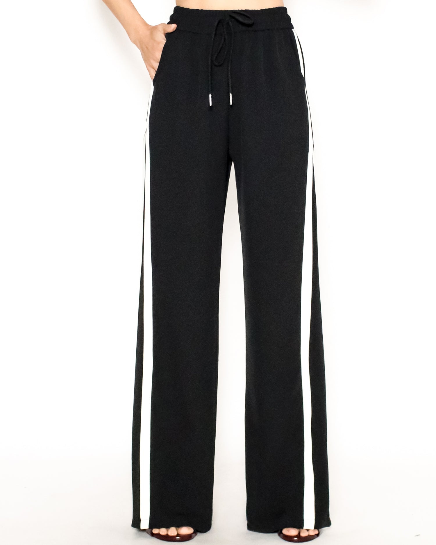 black & ivory panel chiffon straight leg pants *pre-order*