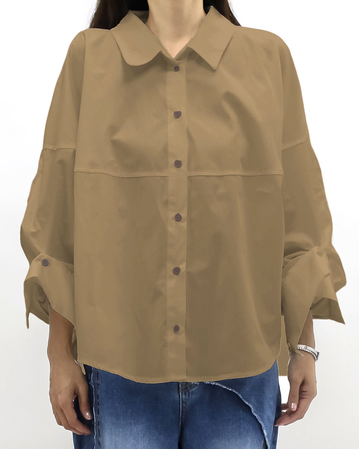 brown button sleeves shirt *pre-order*