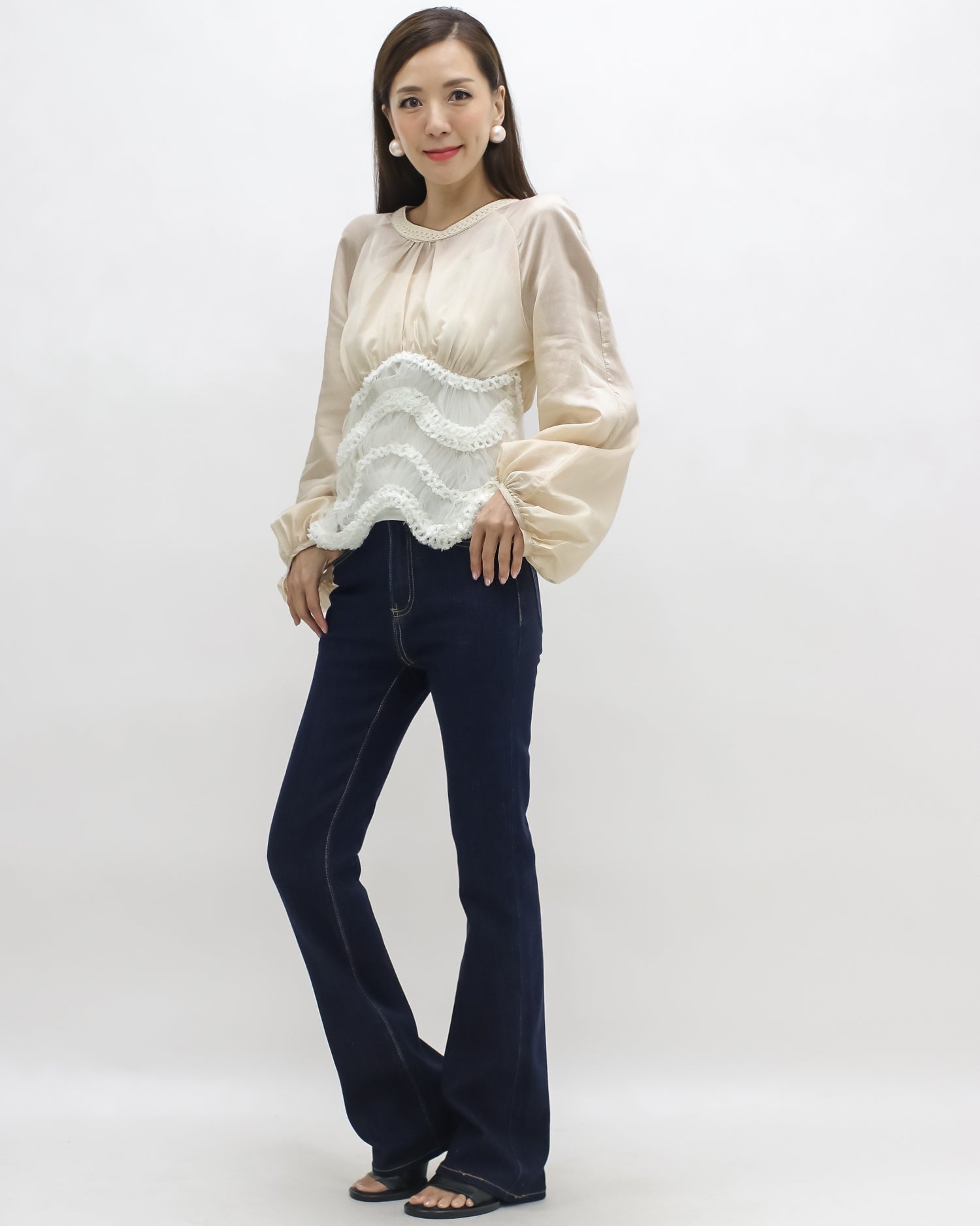 beige mesh with ivory wave hem top *pre-order*