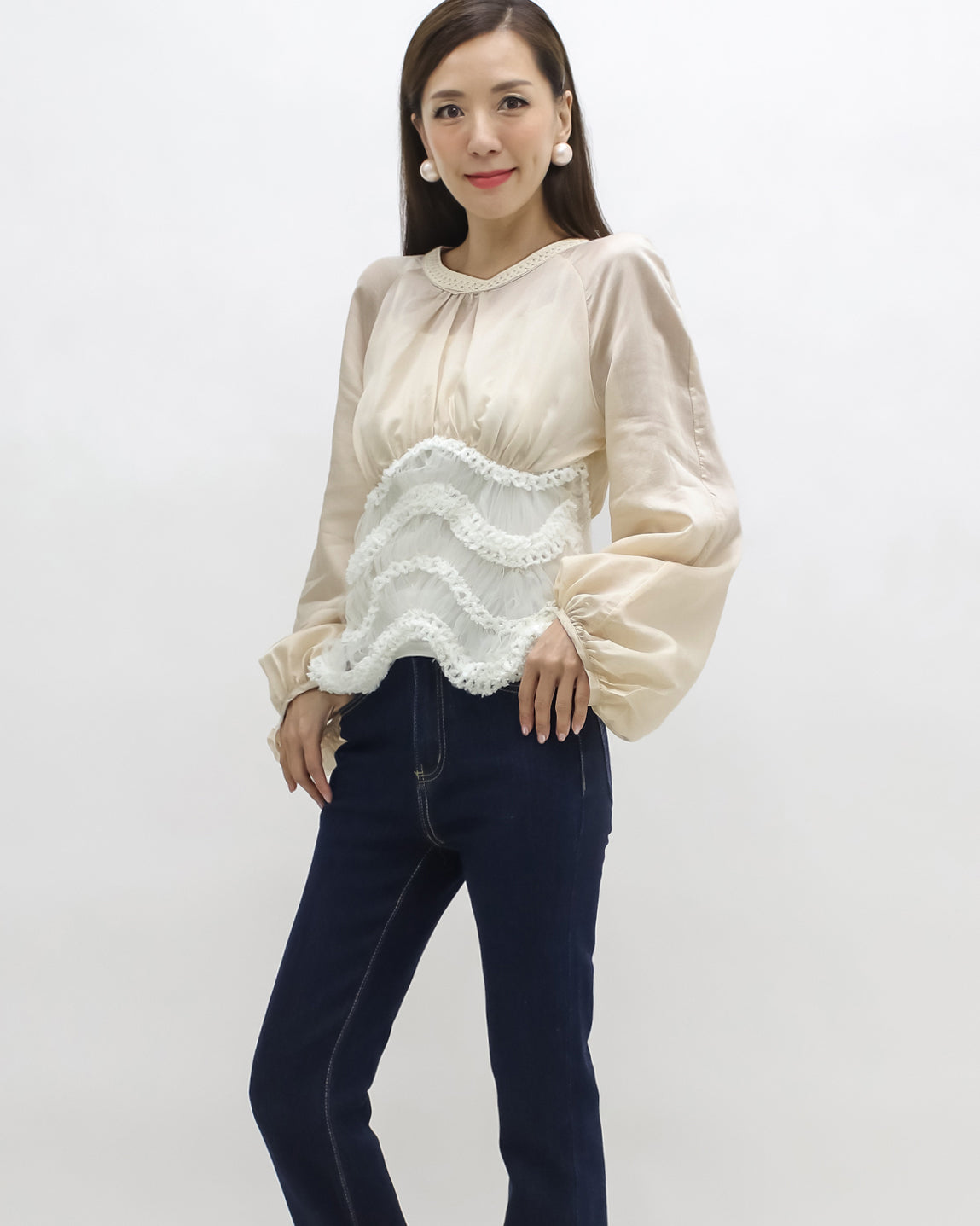 beige mesh with ivory wave hem top *pre-order*