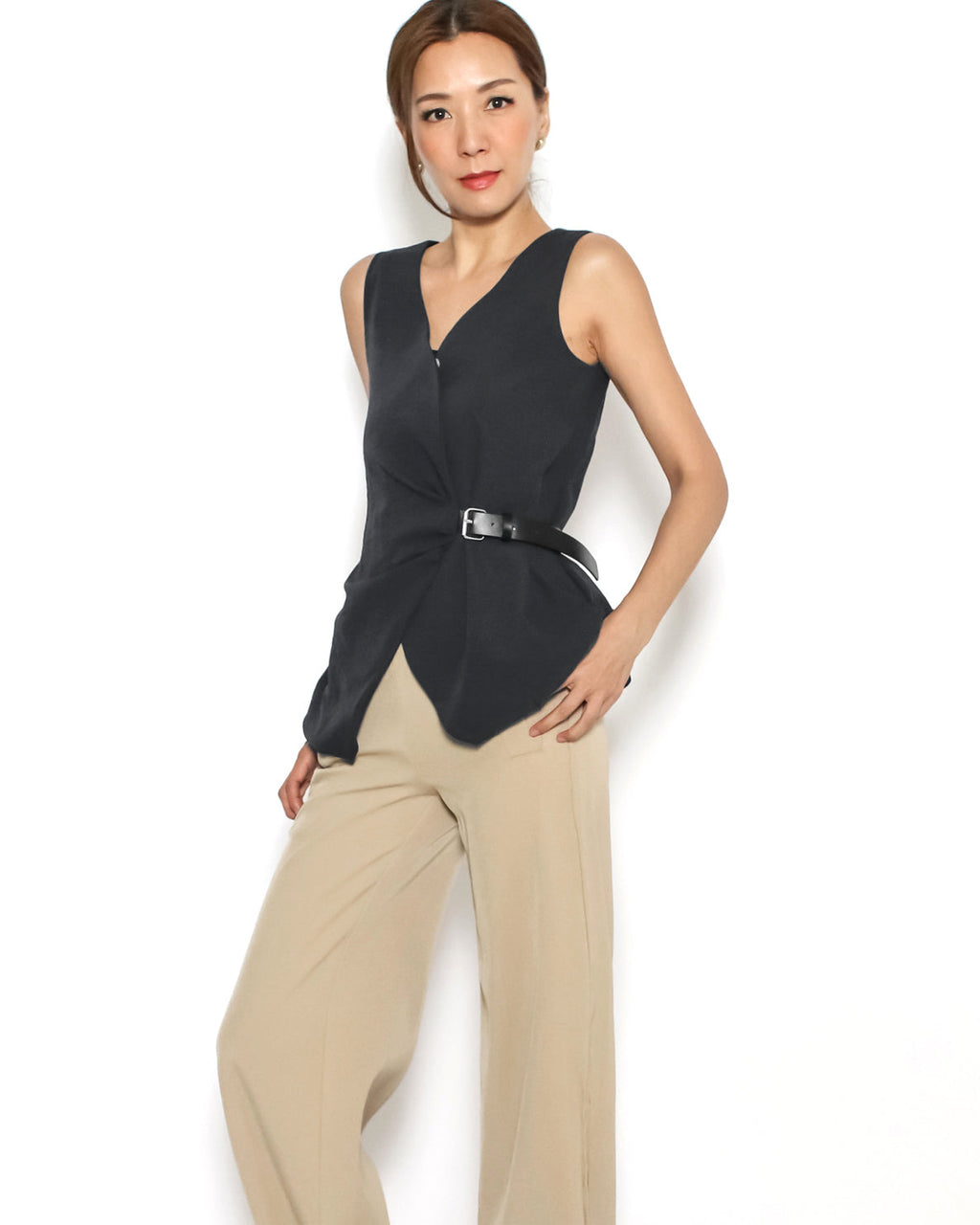 black w/ PU leather belt shirt vest *pre-order*