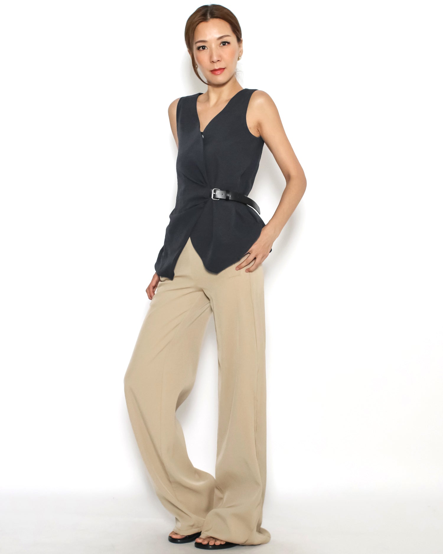 black w/ PU leather belt shirt vest *pre-order*