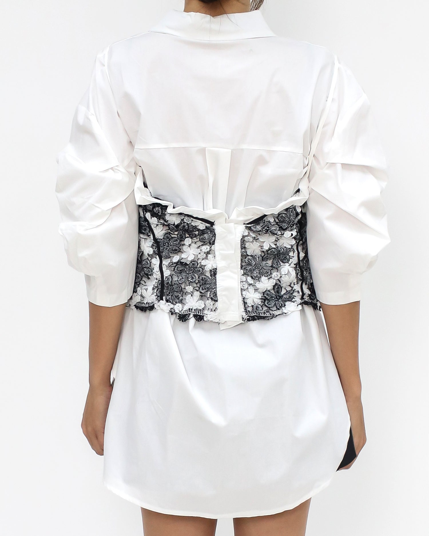 ivory ruched sleeves shirt w/ black lace slip *pre-order*