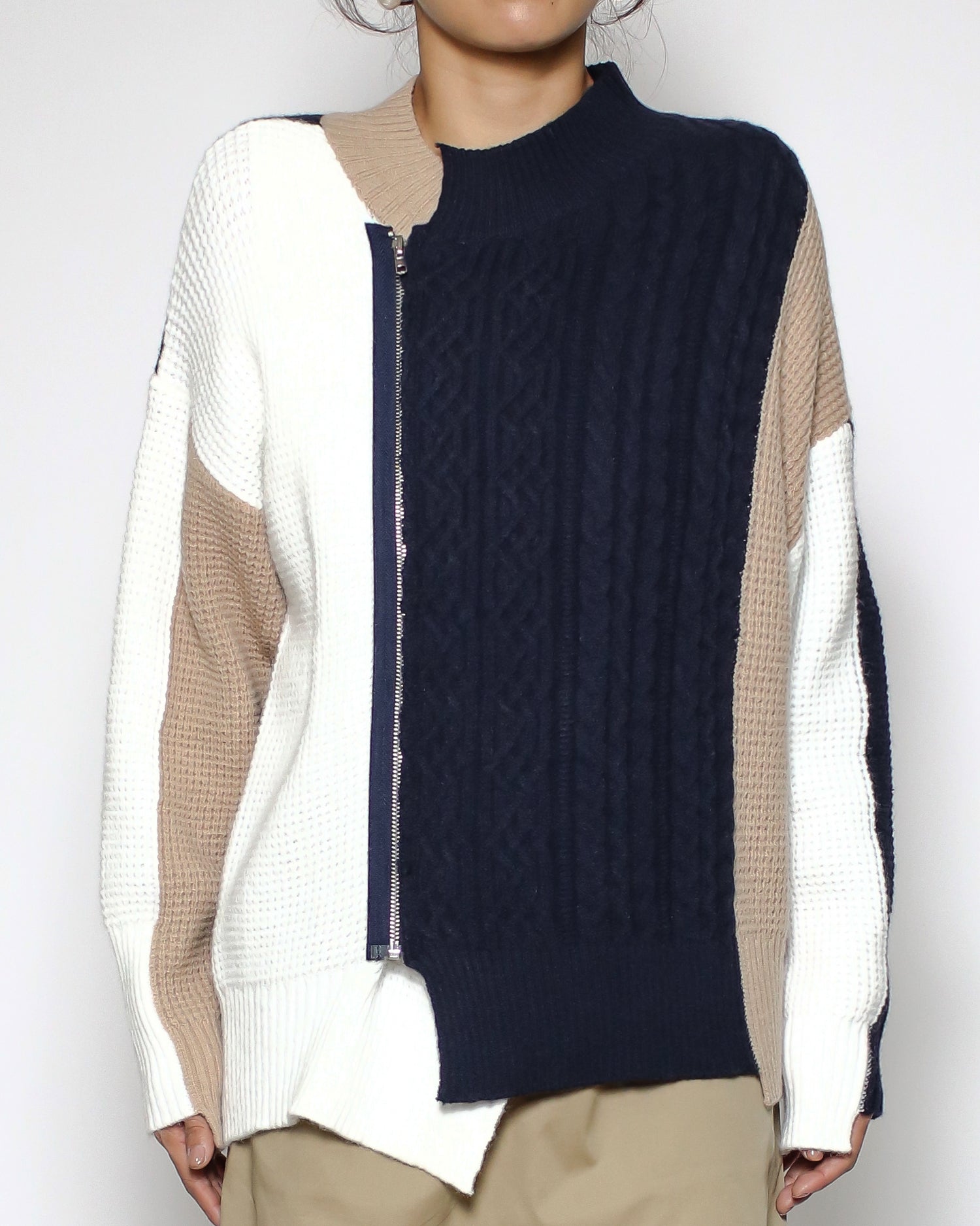 navy ivory beige zipper cardigan *pre-order*