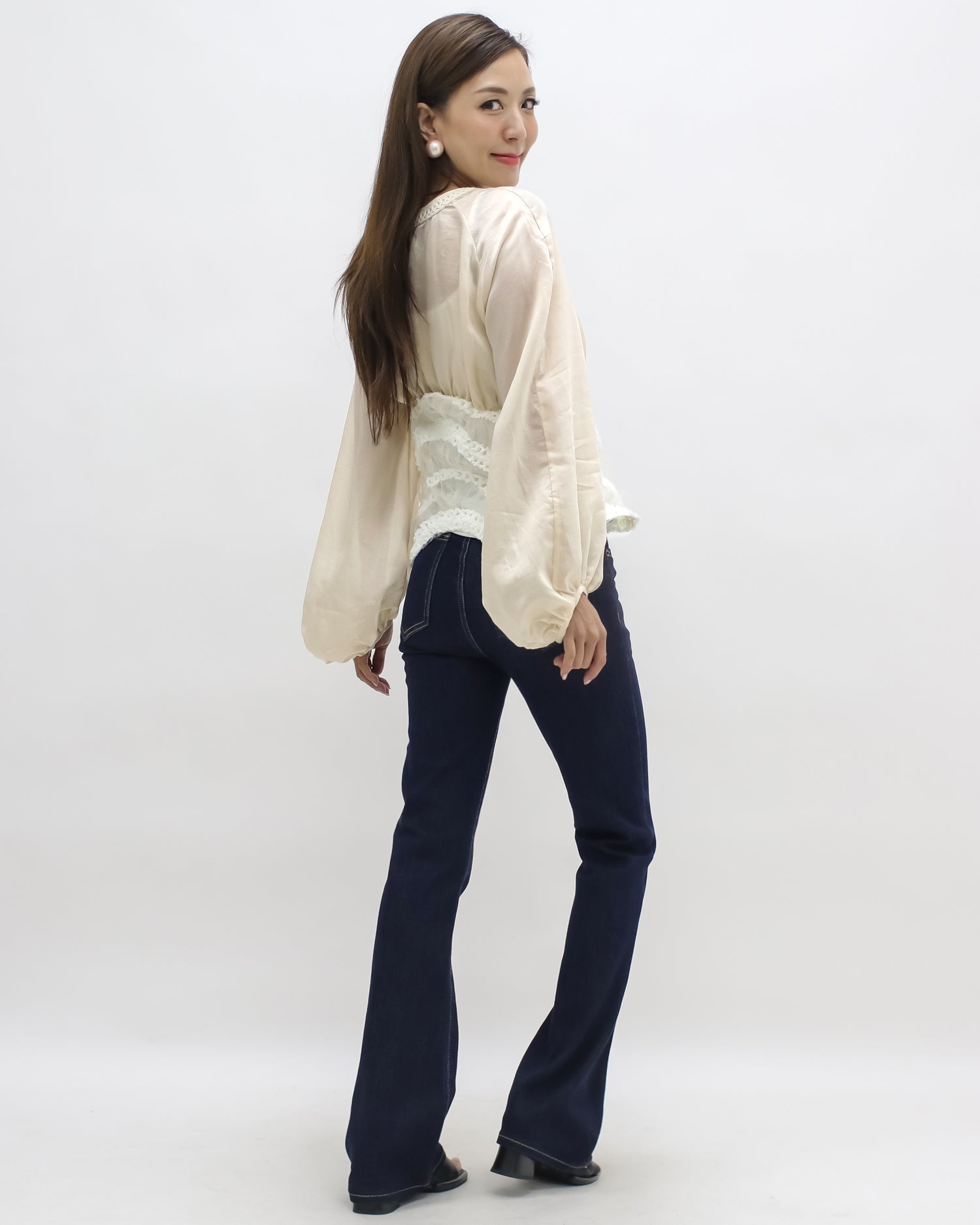 beige mesh with ivory wave hem top *pre-order*