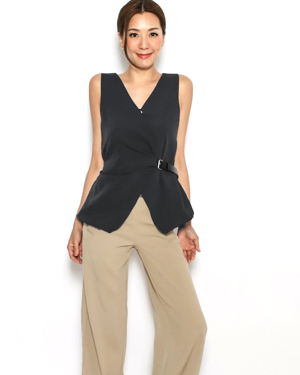 black w/ PU leather belt shirt vest *pre-order*